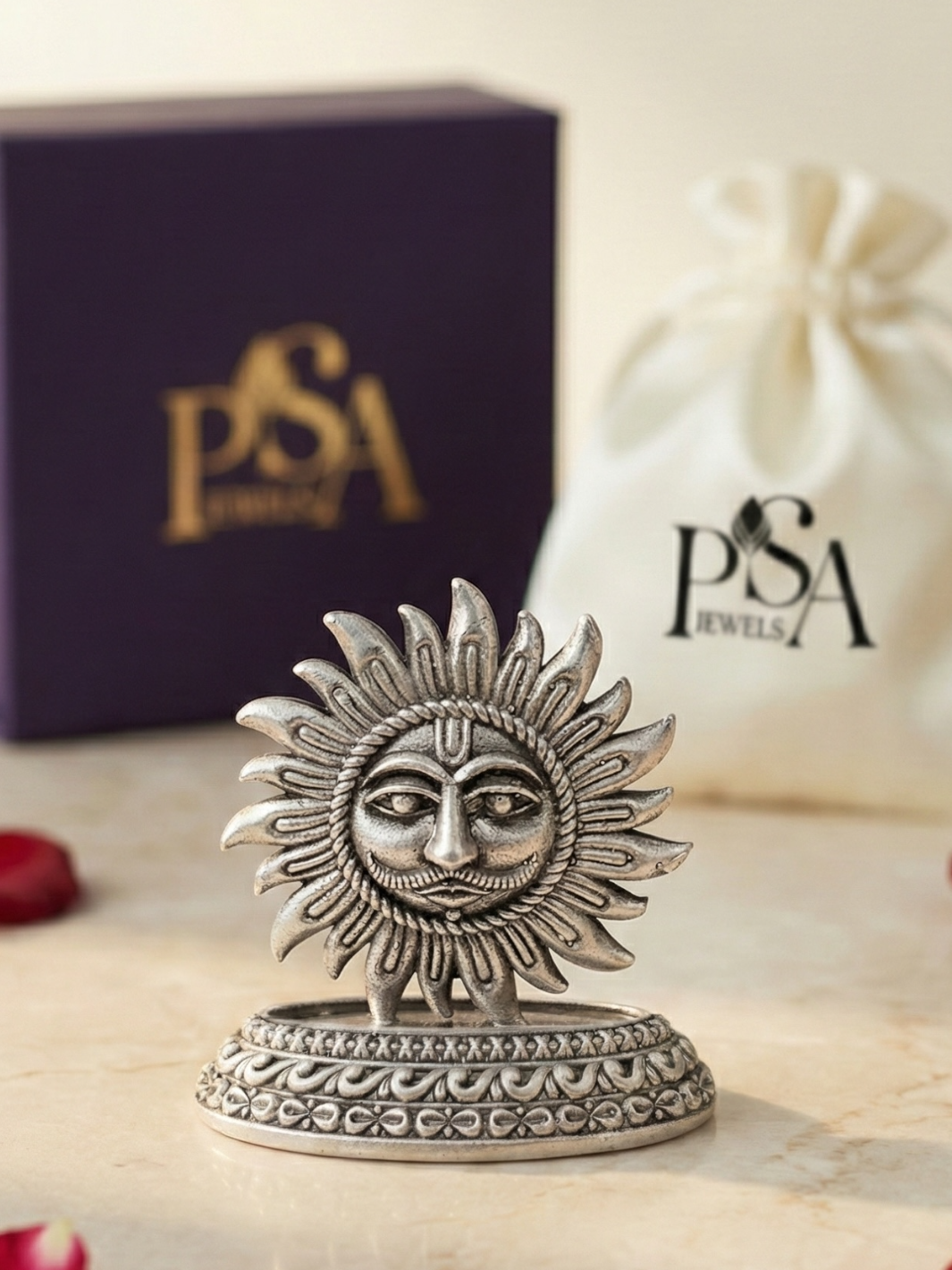 Pure Silver Antique Finish Surya Dev Idol