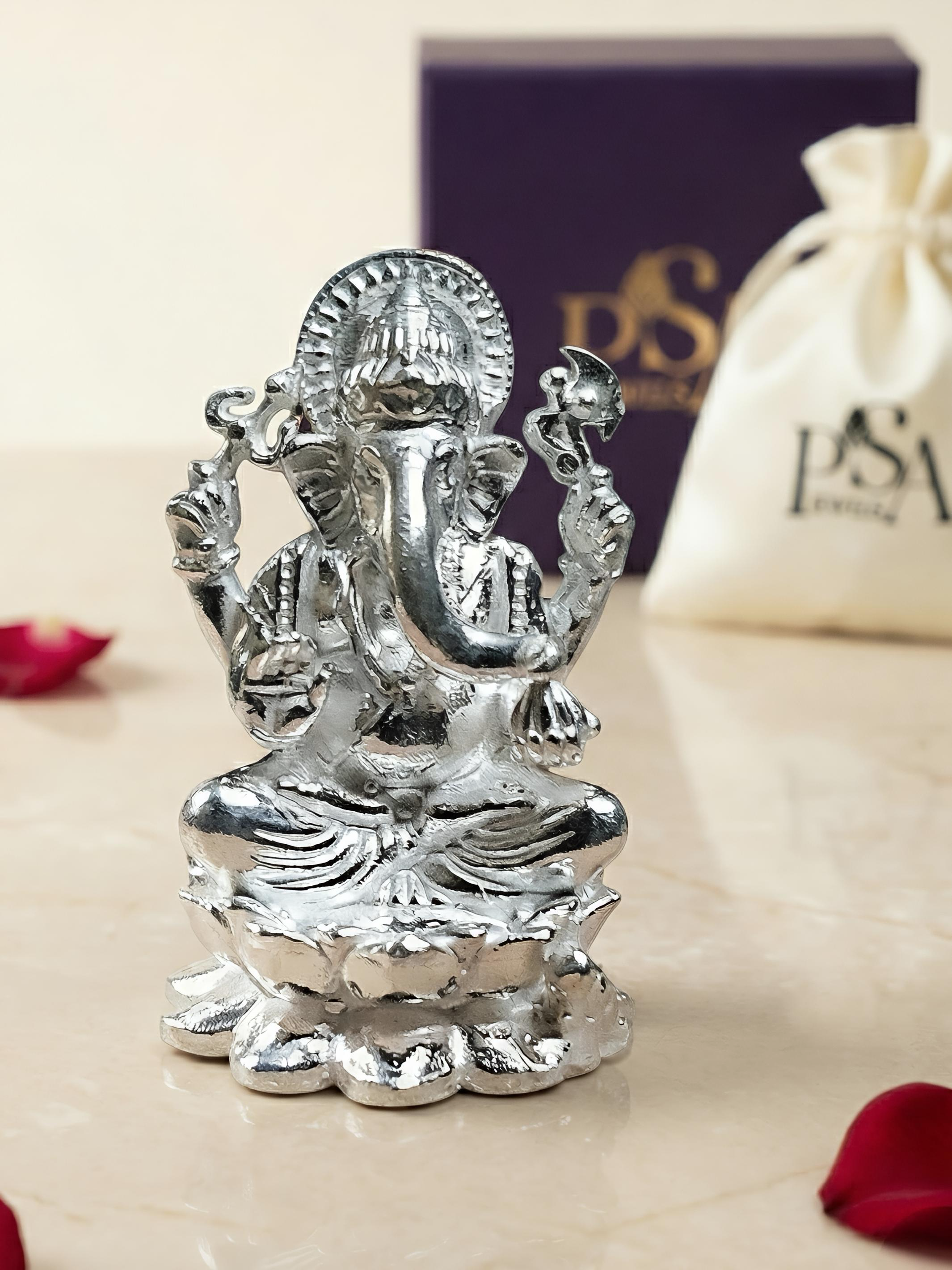 Lord Ganesh Pure Antique Finish Silver Solid 3d Idol
