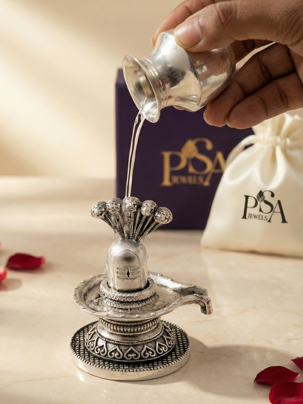 Pure Silver Antique Lord Shivaling with abhishek kalash