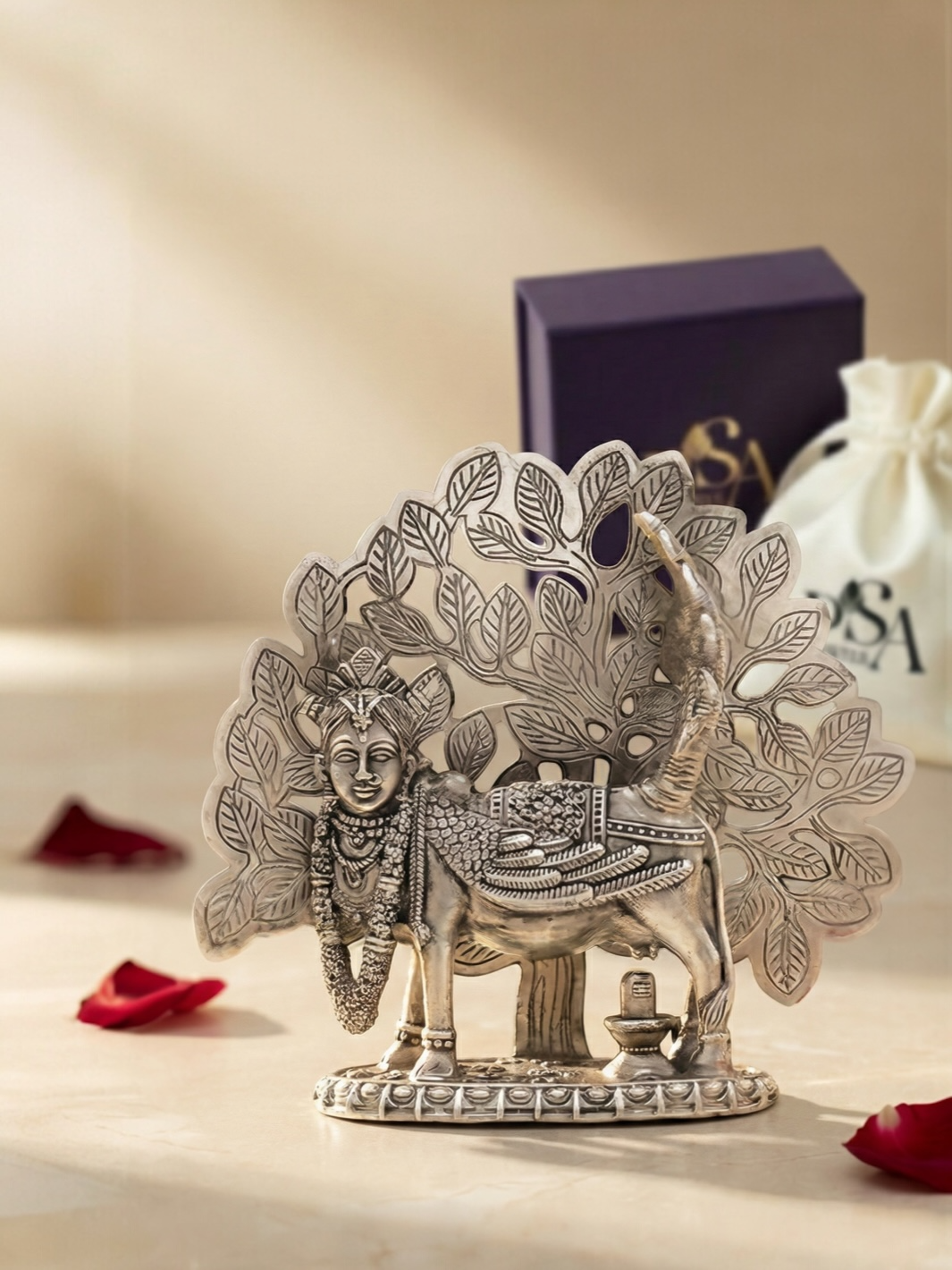 Pure Antique Silver Kamdhenu Cow Mataji Idol