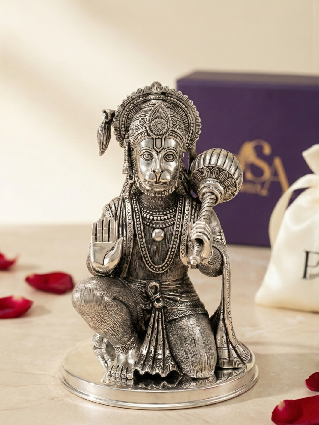 Pure Silver Pawan Putra Hanuman Idol