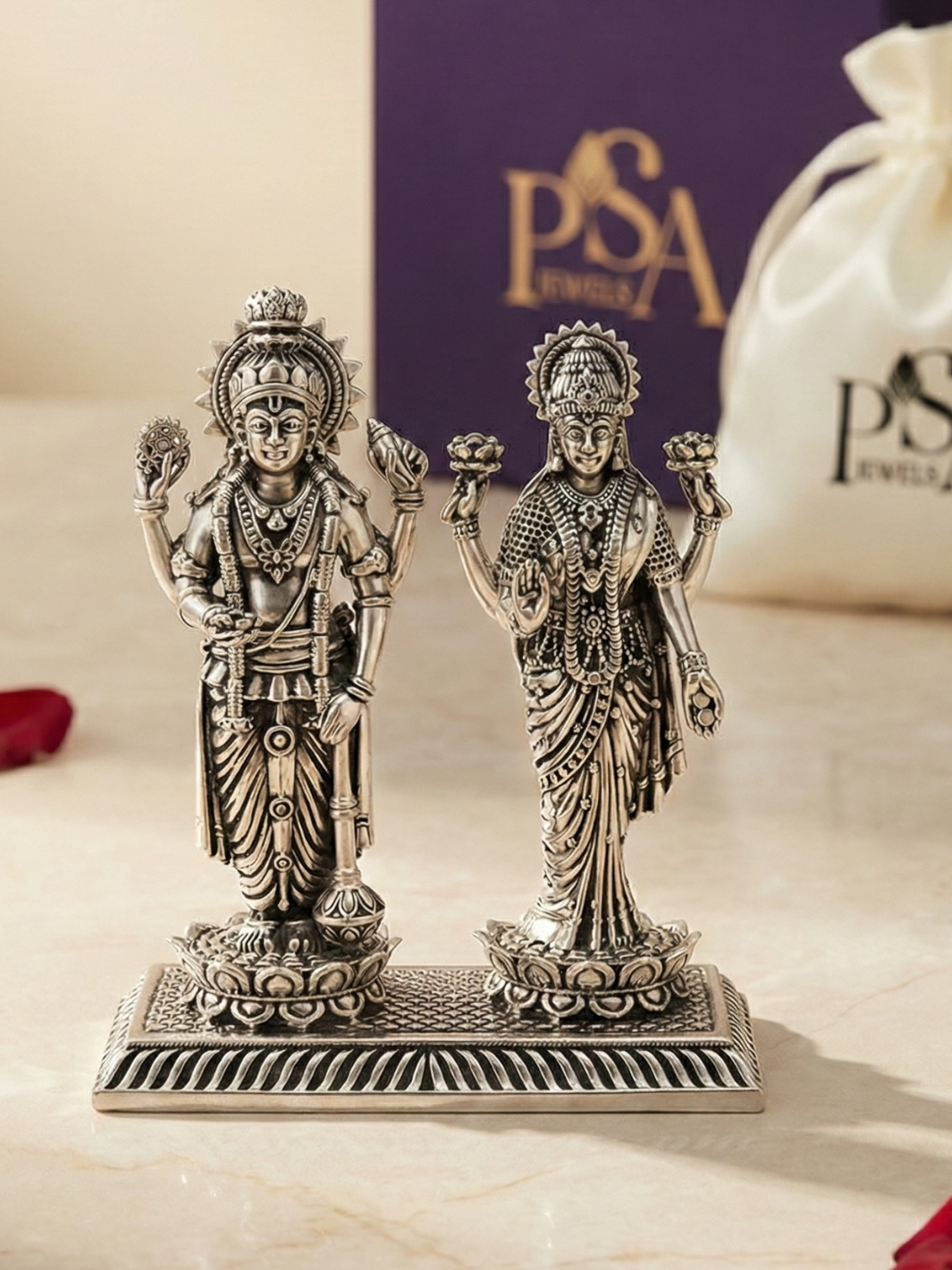 Pure Silver Vishnu Lakshmi Idol