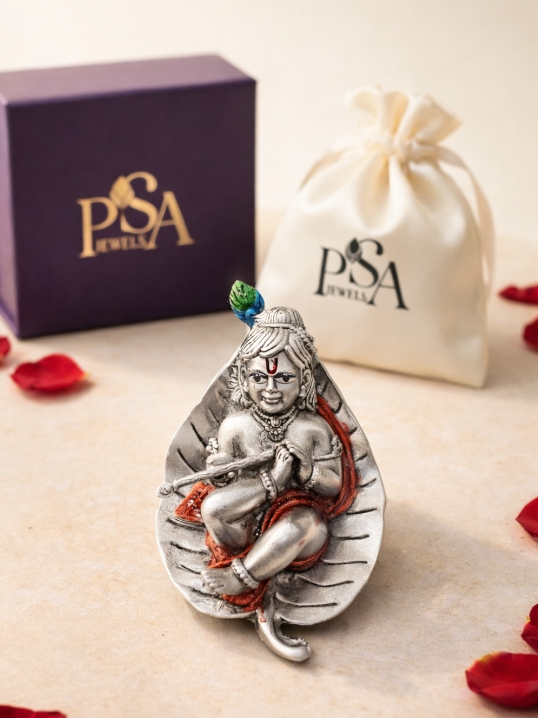 Pure Silver Antique Bal Gopal on Paan Leaf Idol