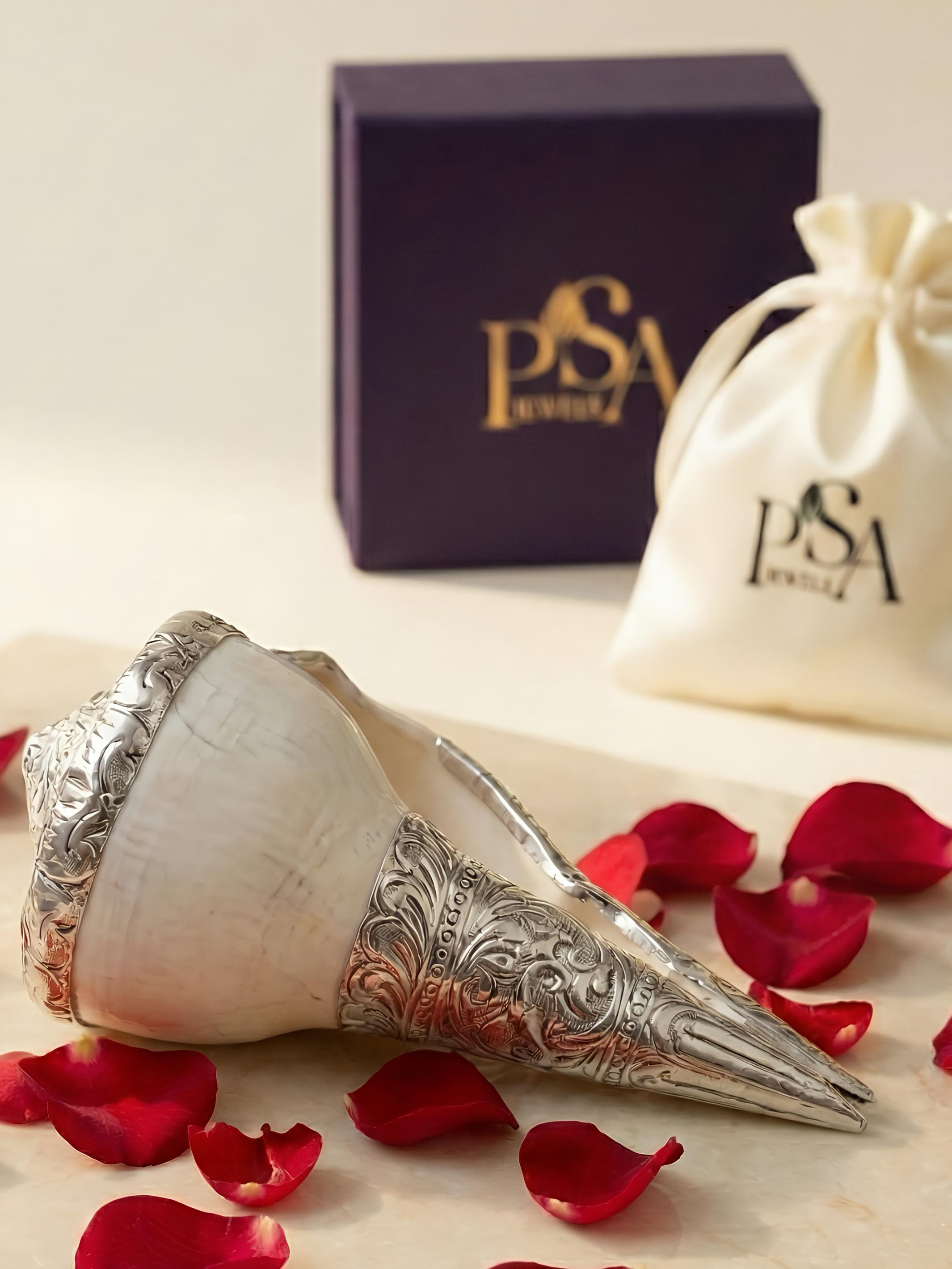 Pure Silver Original Sea Dakshinavarti Shankh Conch Shell