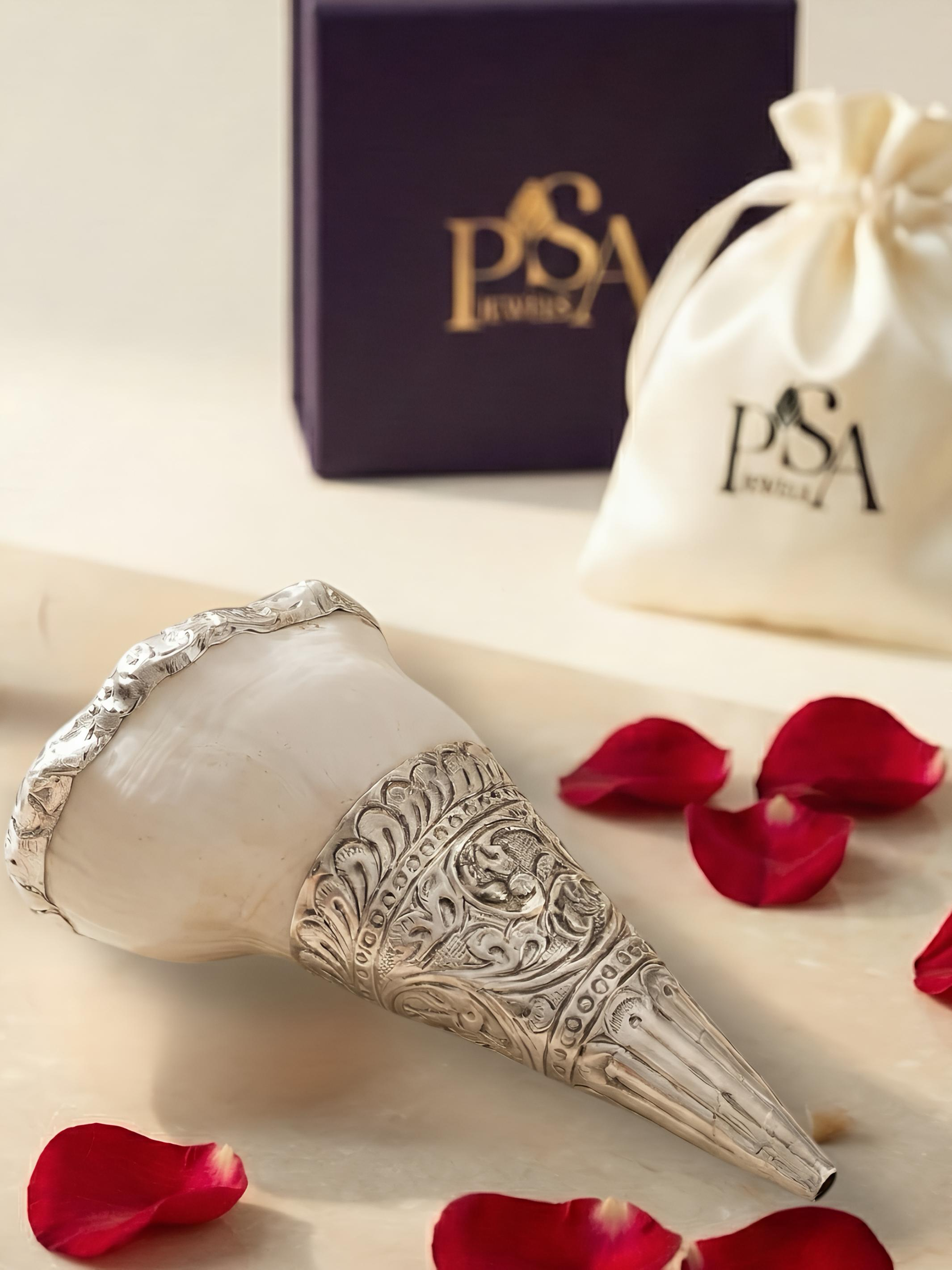 Pure Silver Original Sea Dakshinavarti Shankh Conch Shell