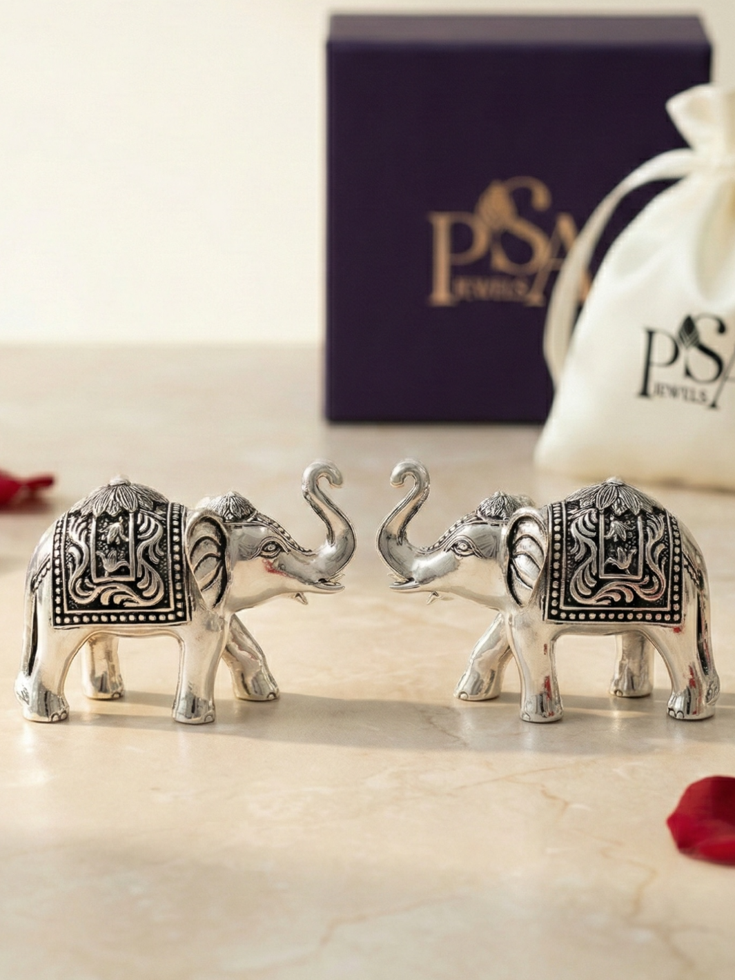 Pure Silver Elephant Uptrunk Pair Idol