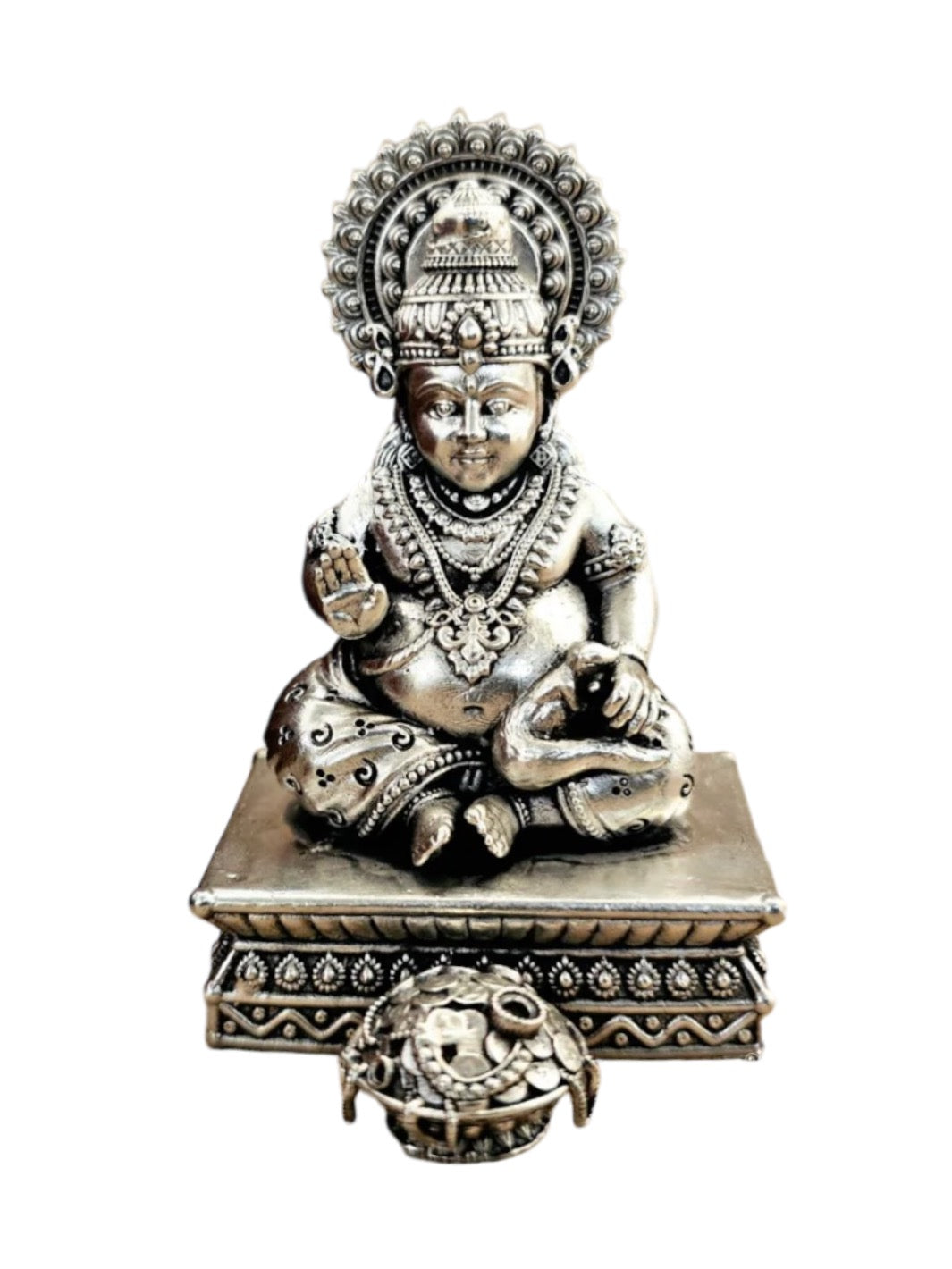 Pure Silver Kuber Bhandari Idol with coin pot - PSA Jewels