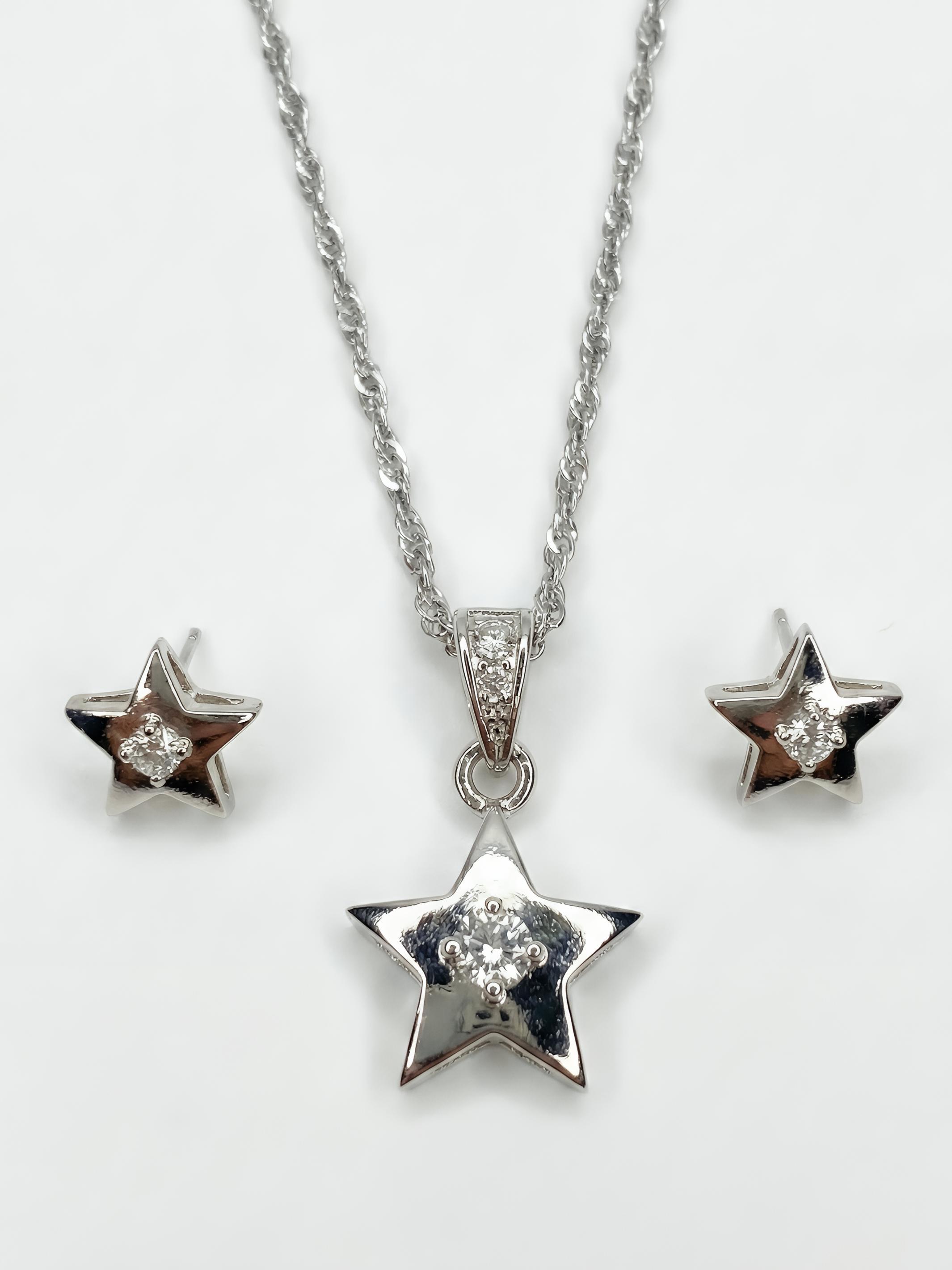 Sterling Silver Star Design Pendant Set