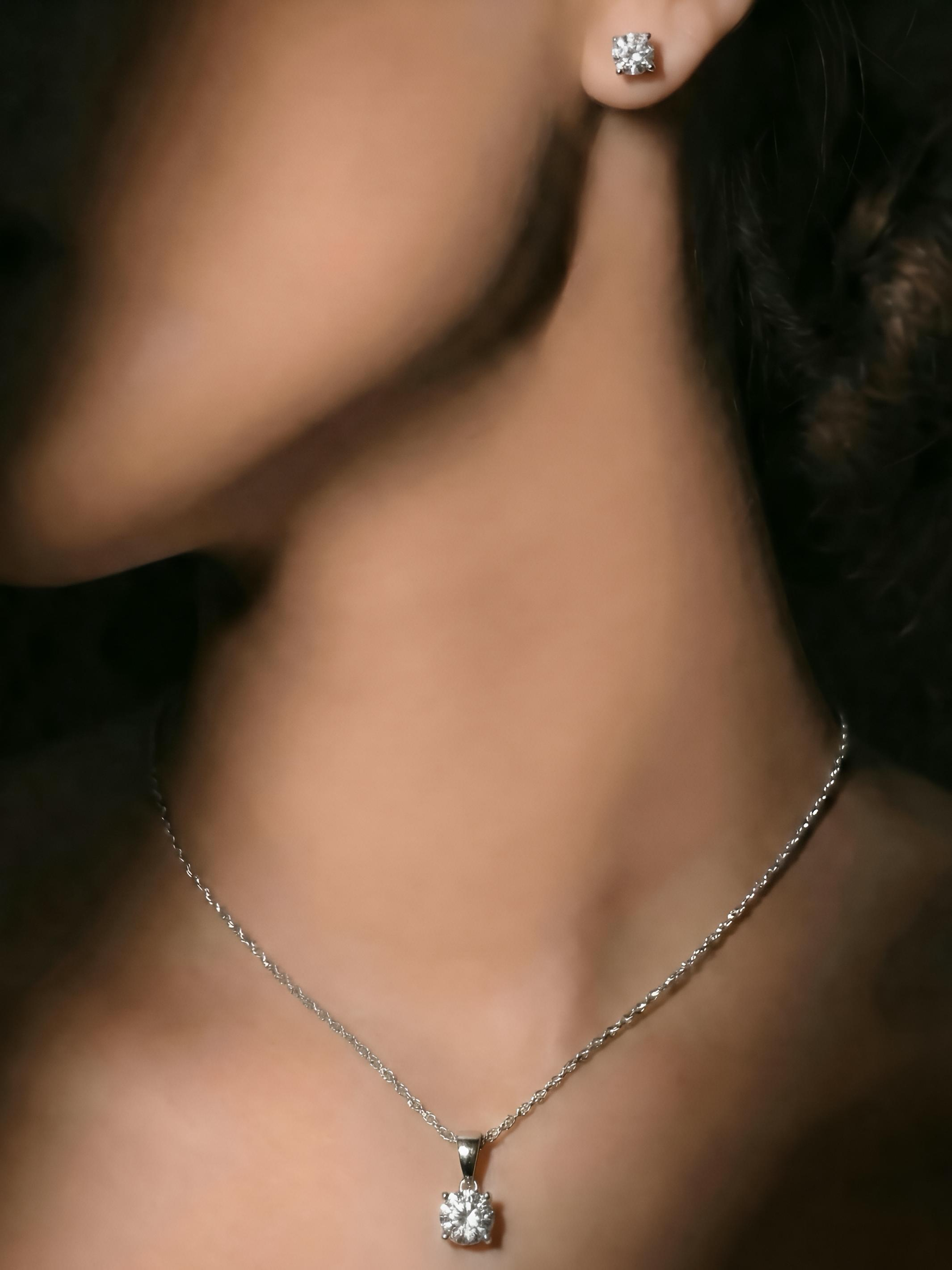 Sterling Silver Solitaire Studded Pendant Set