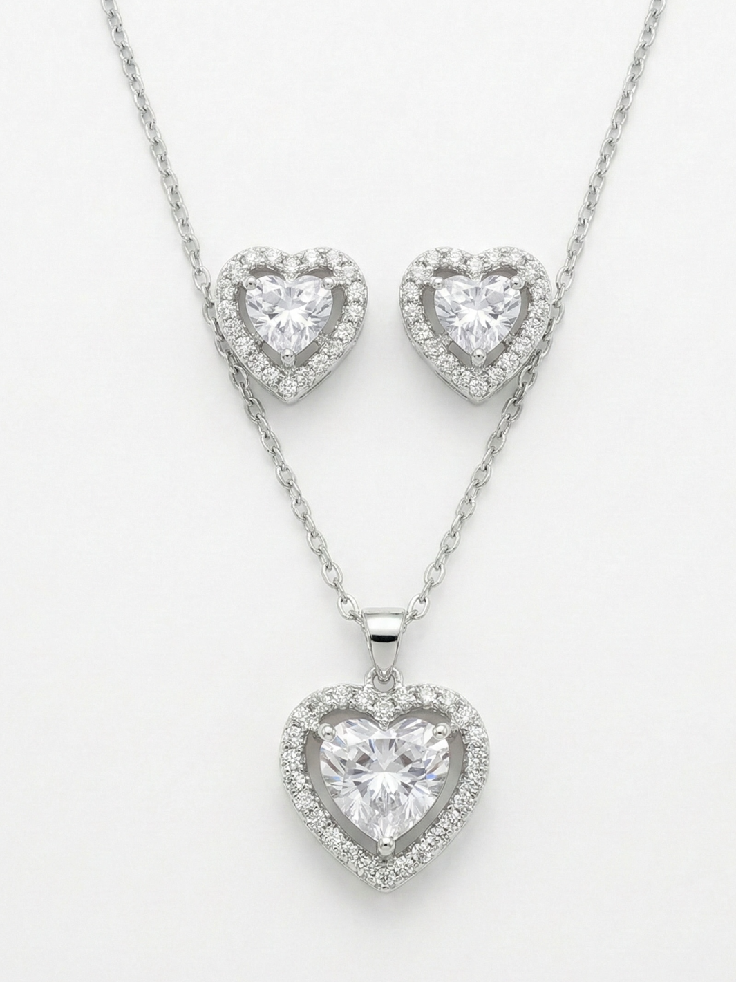 Heart Shaped Sterling Silver Pendant Set