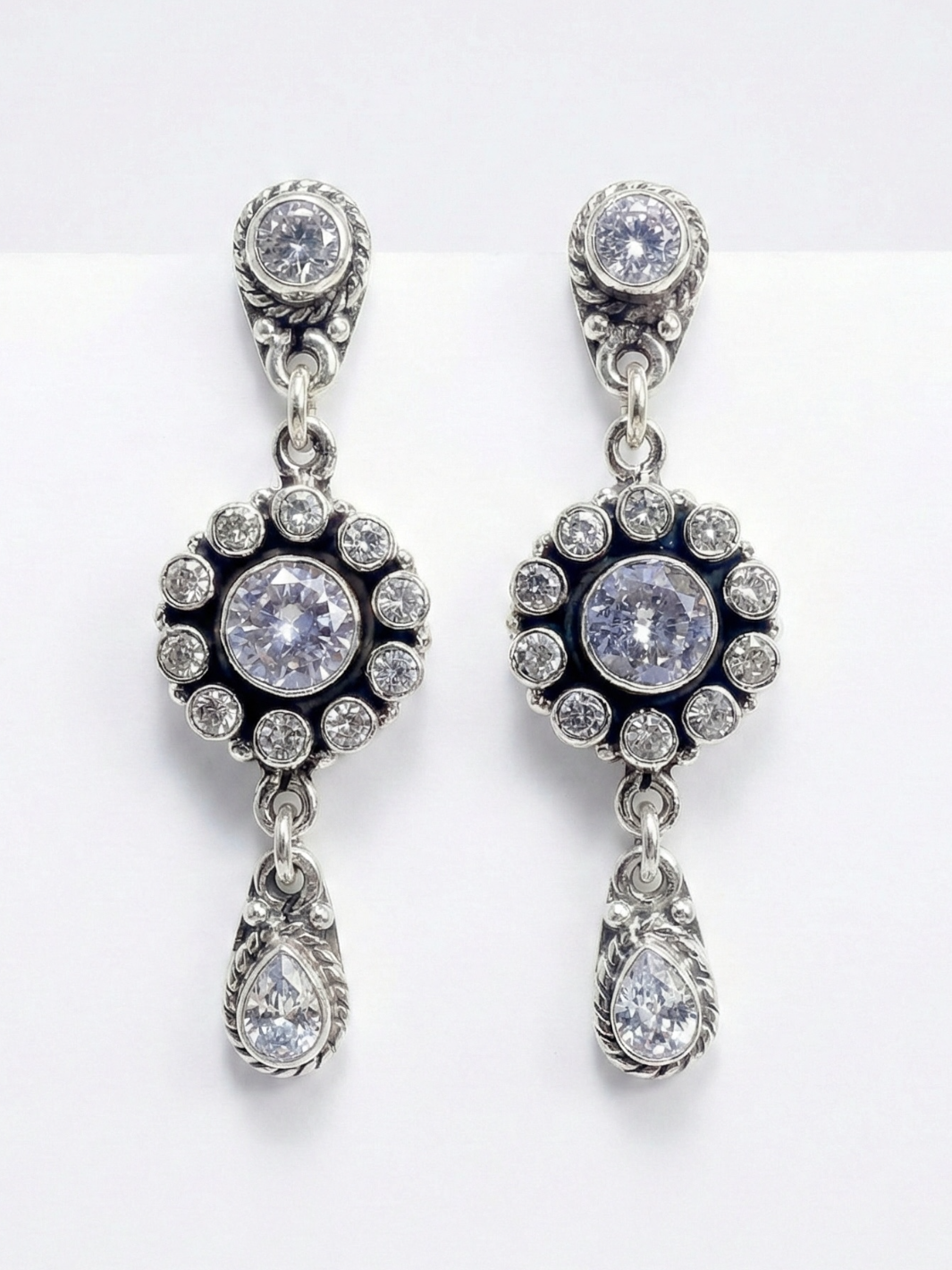 White Stone Dangling Pure Silver Earring