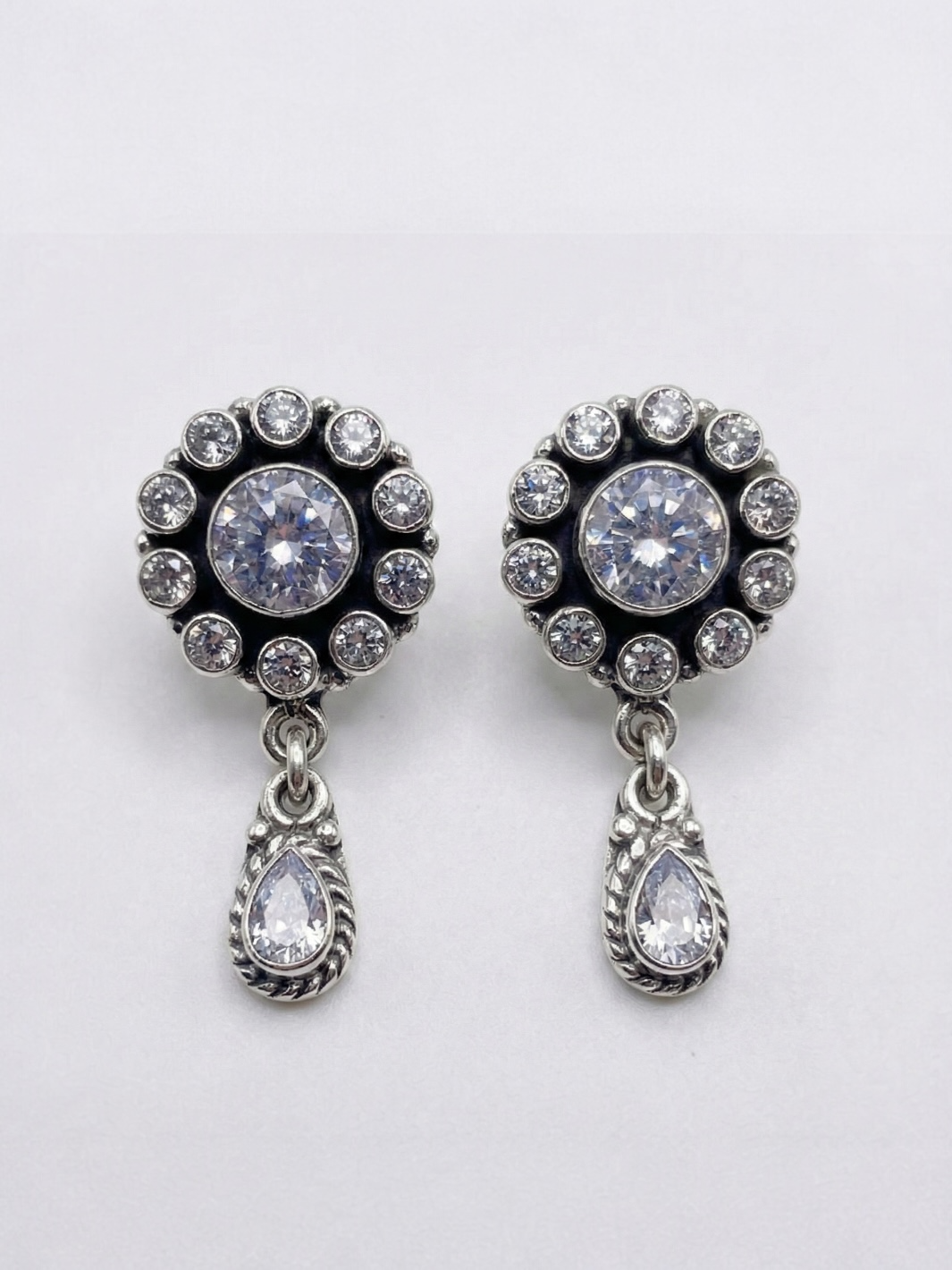 Multi Stone Dangling Pure Silver Earring