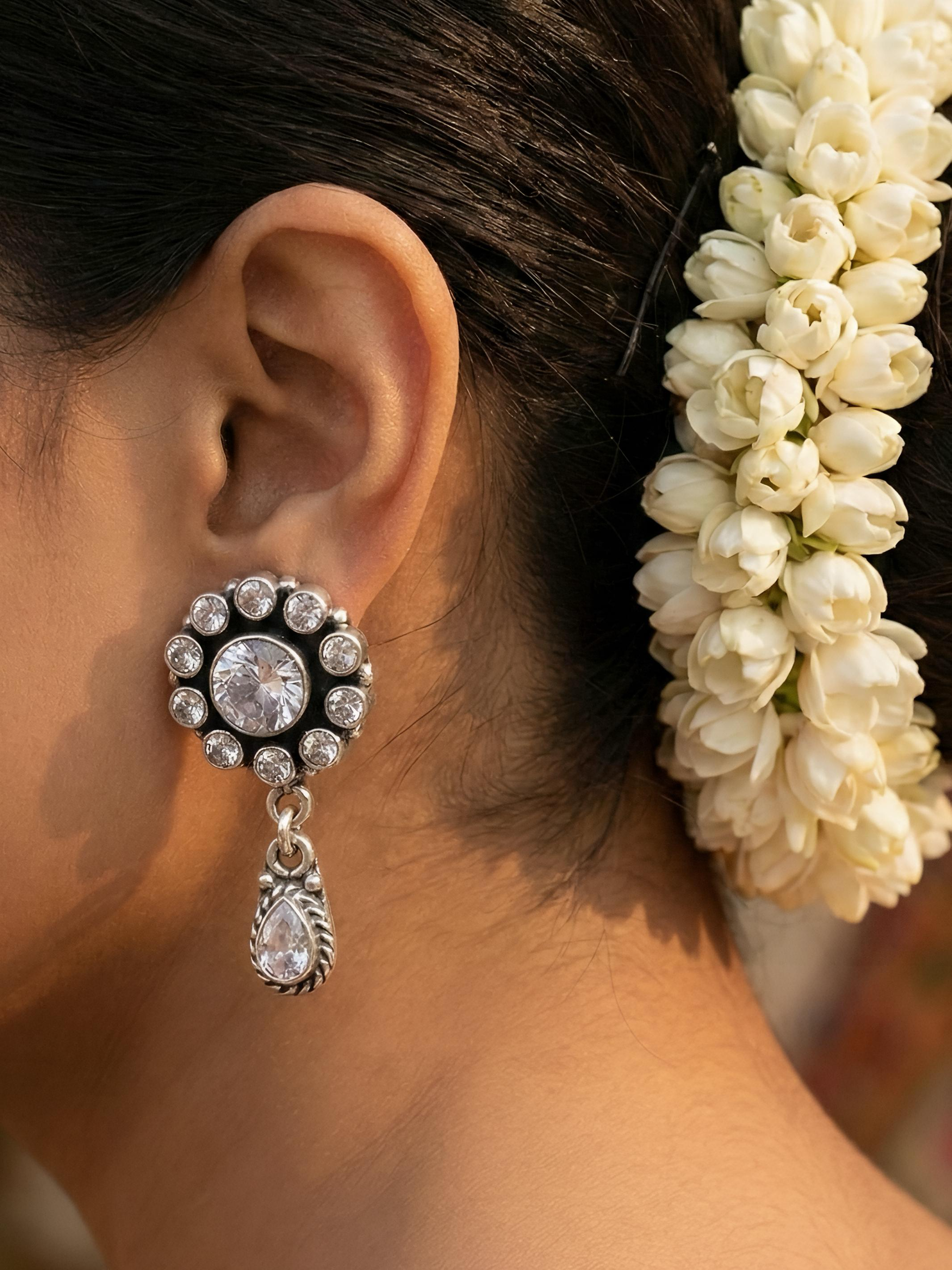 Multi Stone Dangling Pure Silver Earring