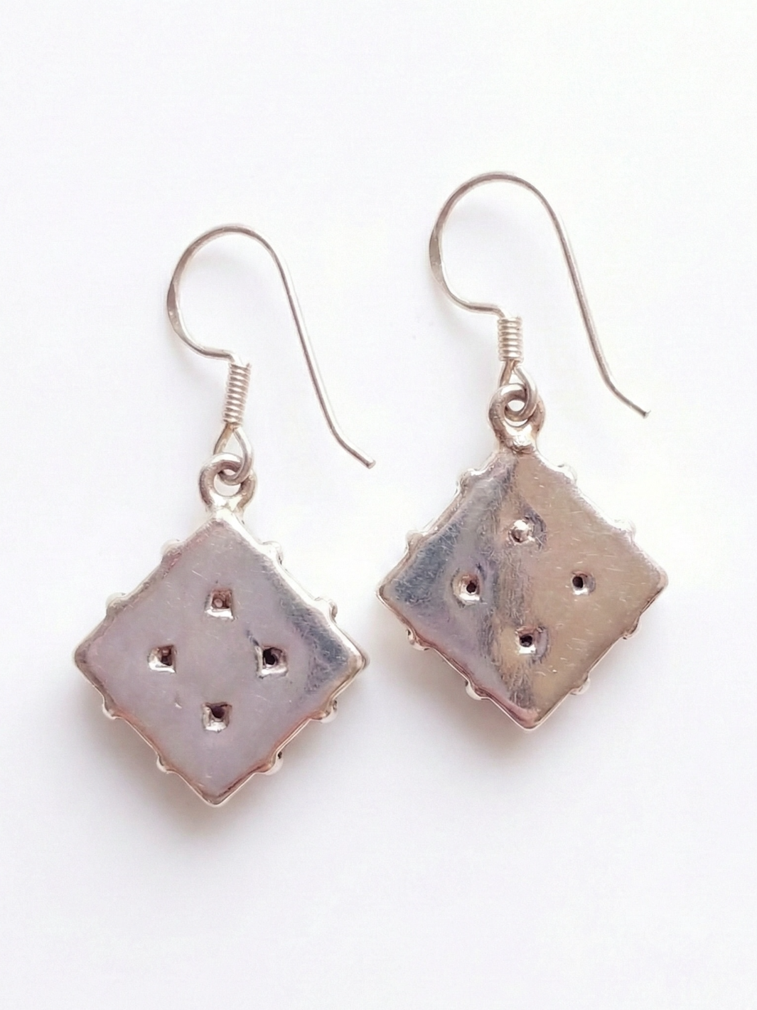 Square Shaped White Stone Pure Silver Earring