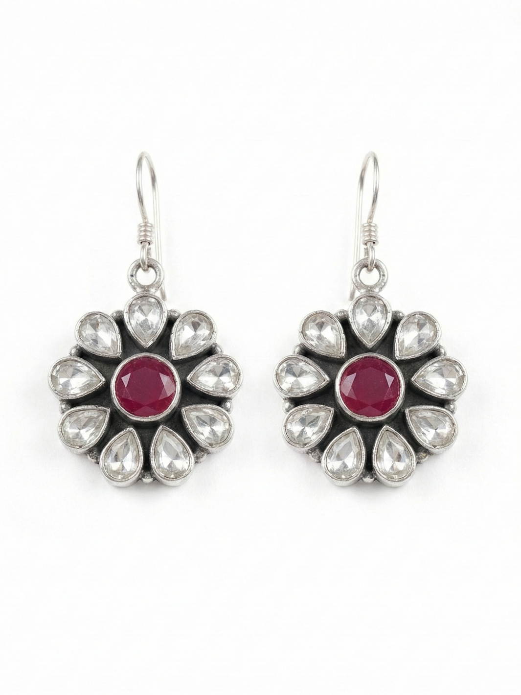 Ruby Floral Pure Silver Earing