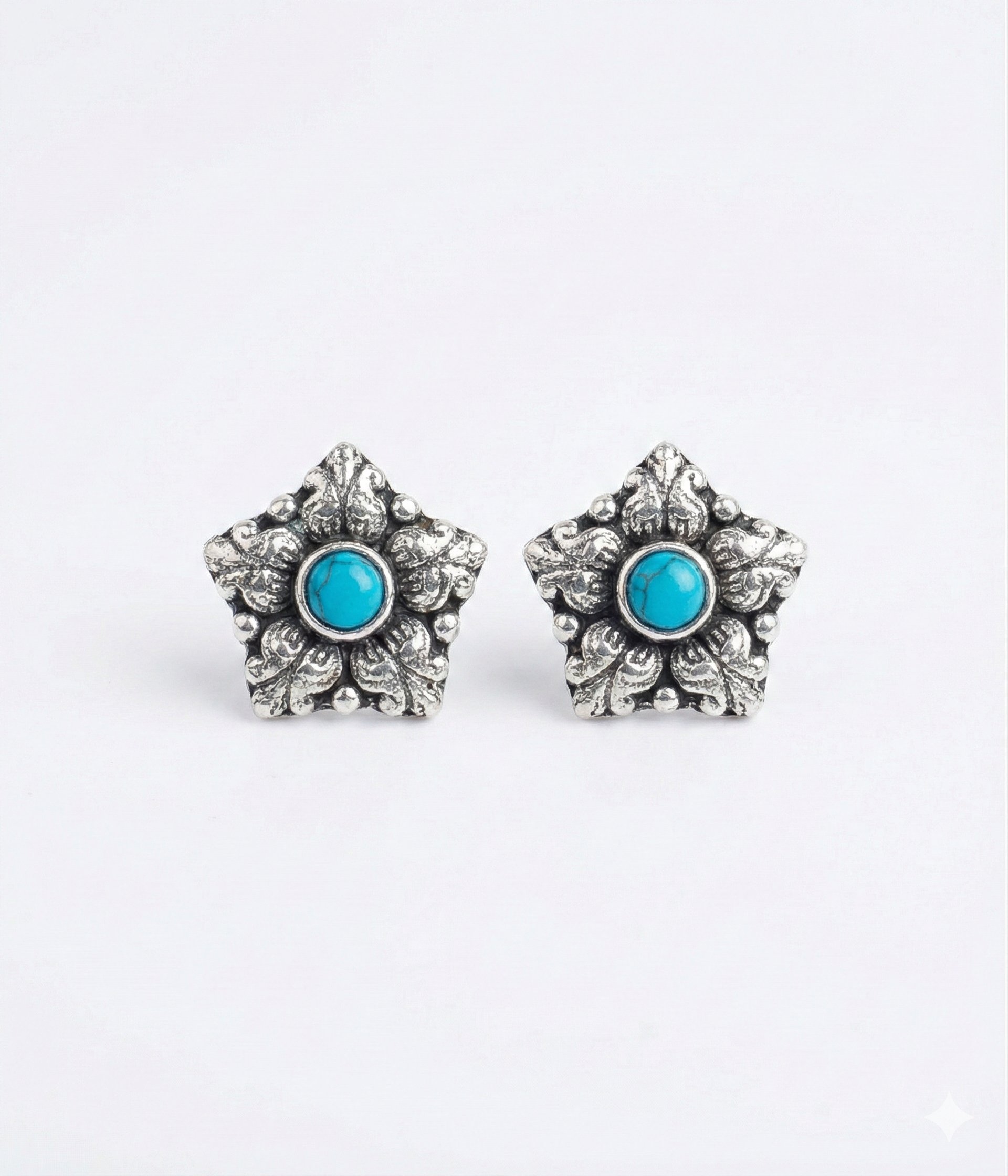 Moh Turquoise Flower Pure Silver Stud