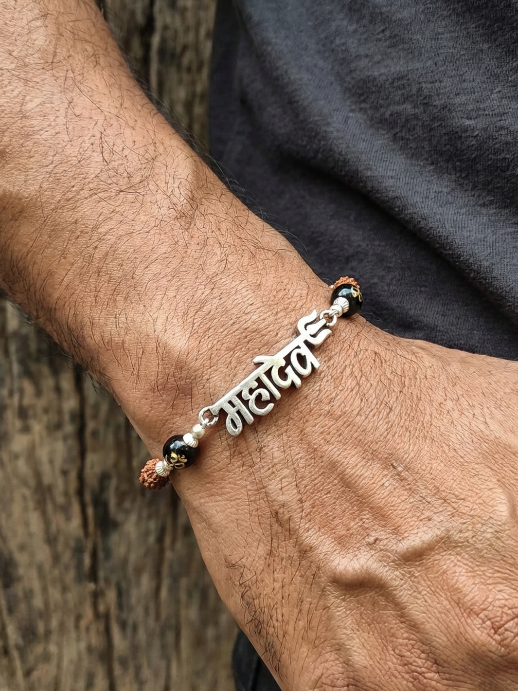 Mahadev Rudraksha Beads Pure Silver Bracelet for Man