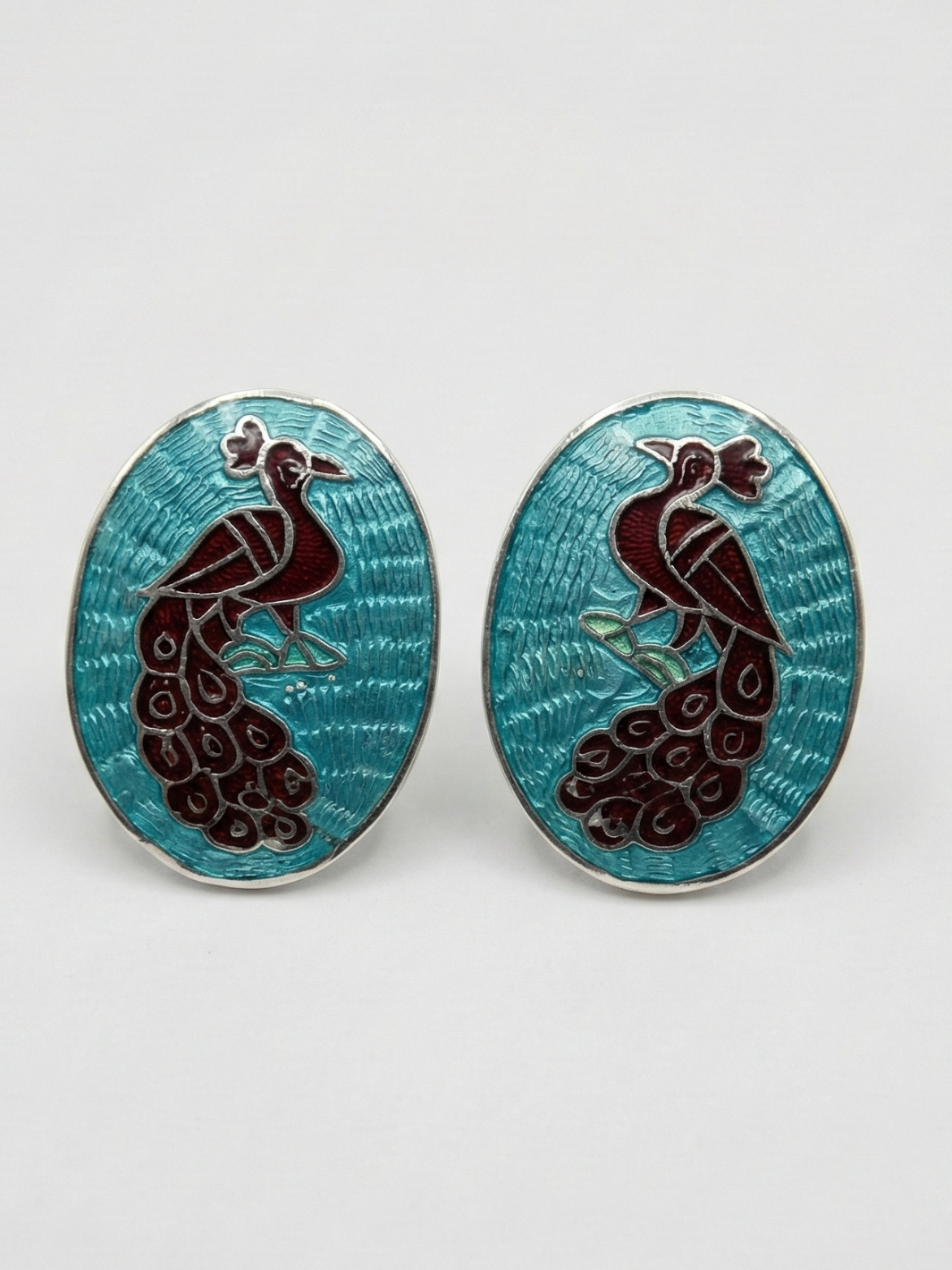Pure Silver Blue Enamel Peacock Studs