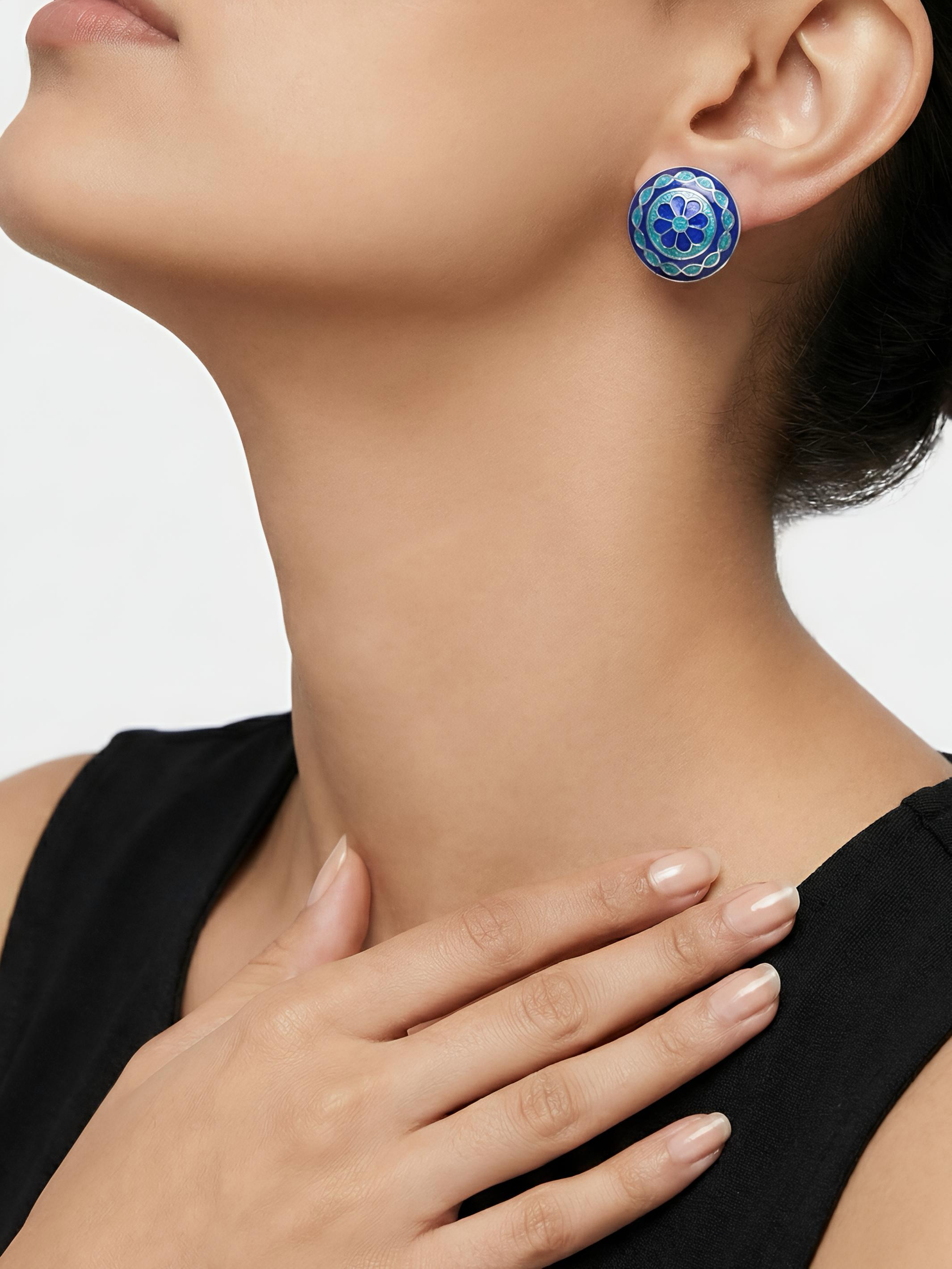 The Royal Enamel Mandala Pure Silver Studs