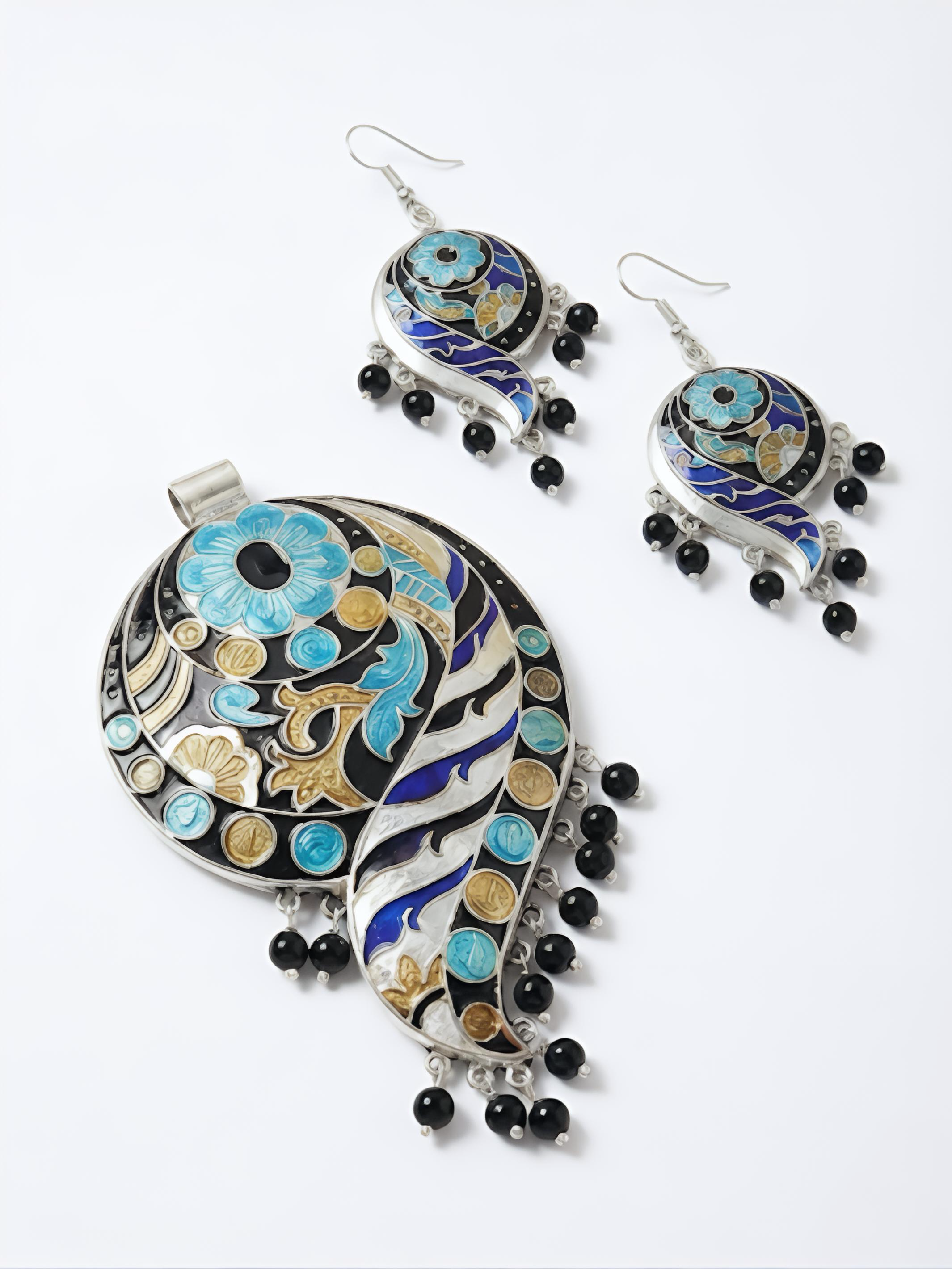 The Mayura Enamel Pure Silver Pendant Set