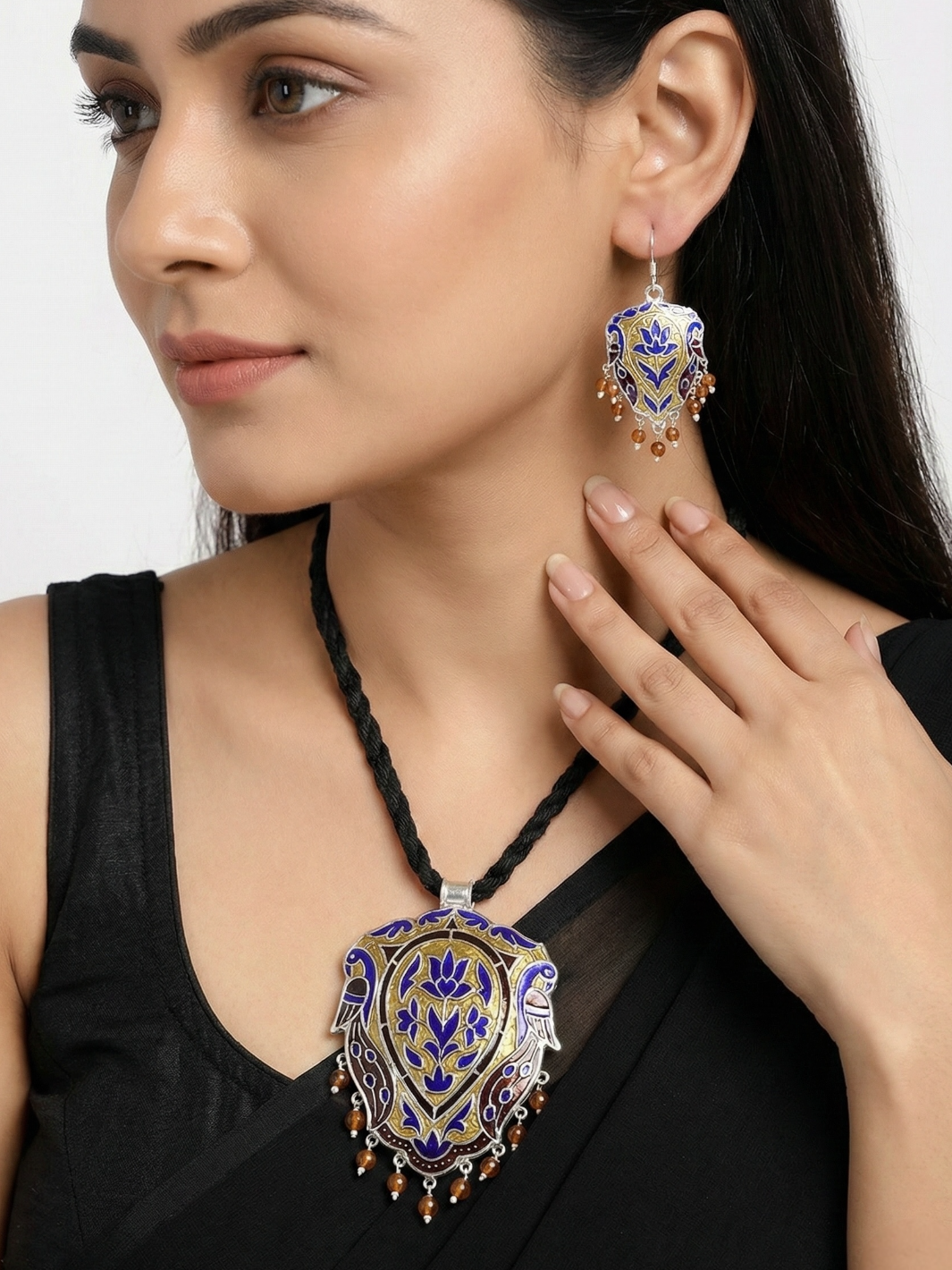 The Azure Bagh Enamel Pure Silver Pendant Set