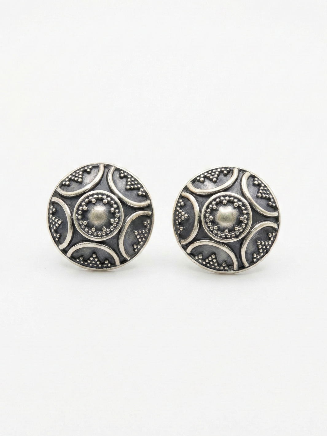 Geometric Button Pure Silver Studs/ Earring