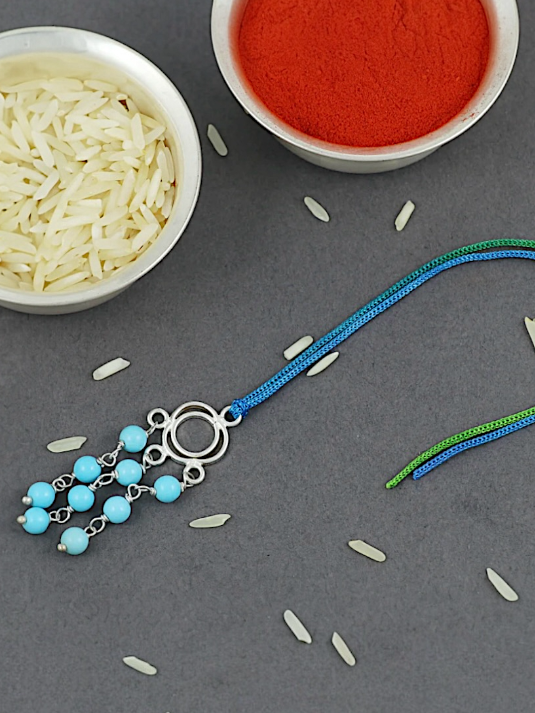 Auspicious Silver Turquoise Lumba Rakhi