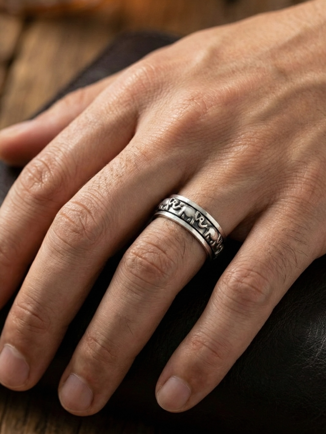 Elephant Family Pure Silver Ring