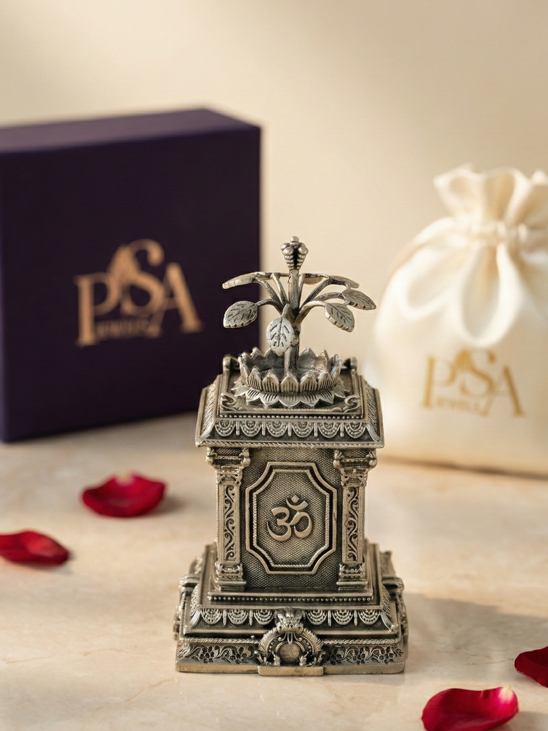 Pure Silver Antique Mini Tulsi Plant/Basil Rosary Plant