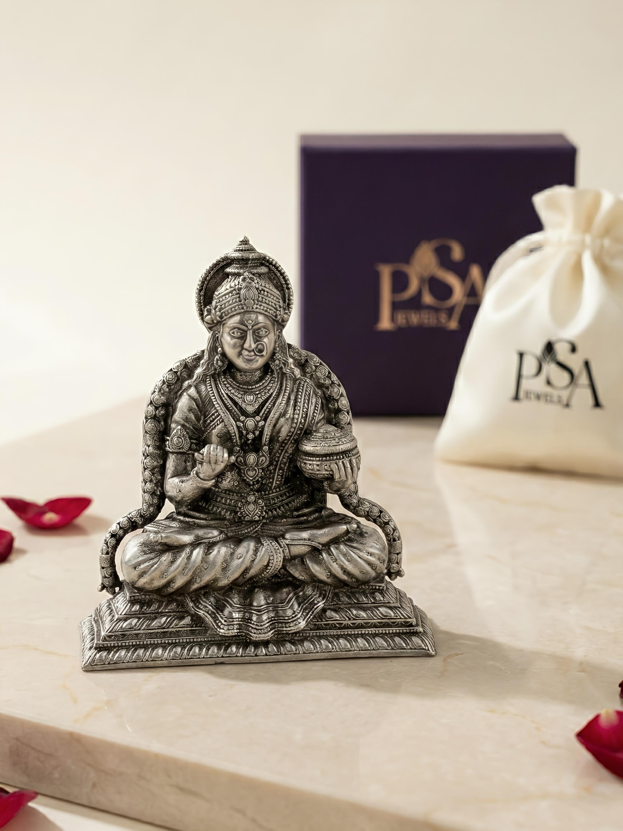 Pure Antique Finish Silver Annapurna Devi Idol