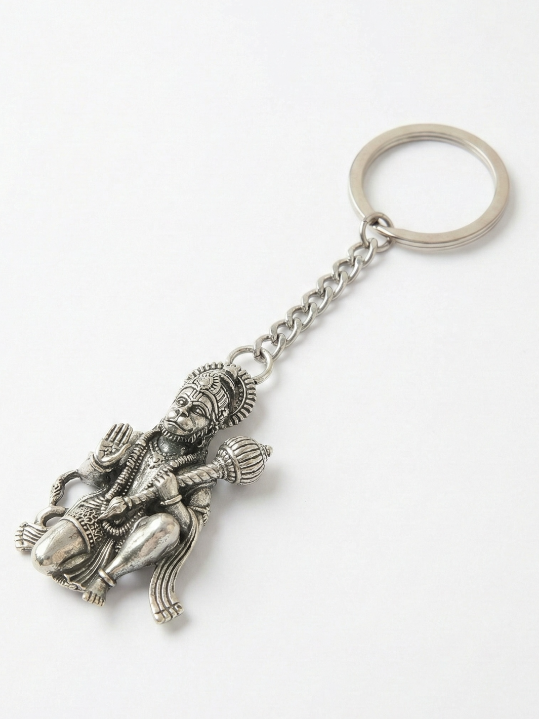 Pure Silver Antique Lord Hanuman Keychain