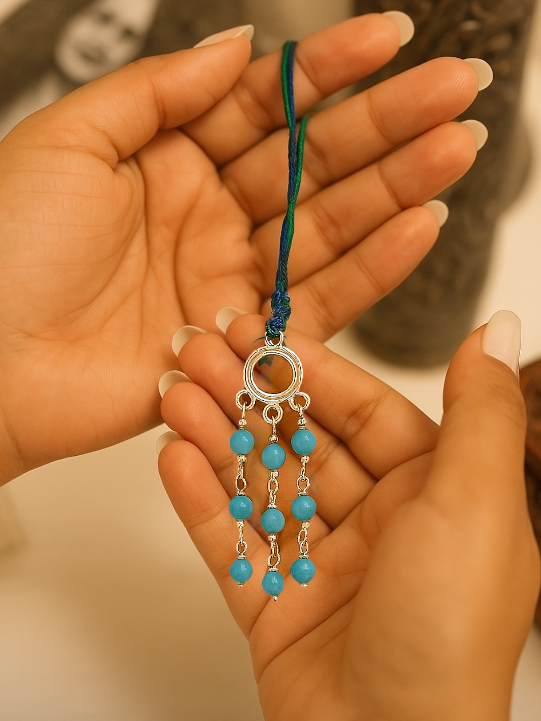 Auspicious Silver Turquoise Lumba Rakhi