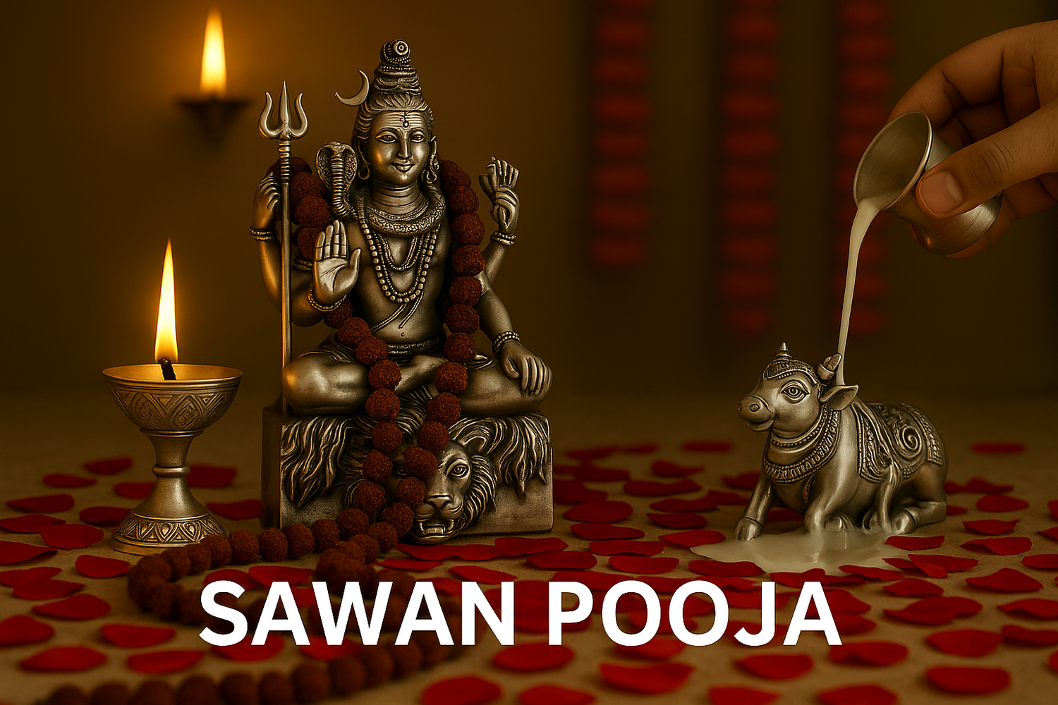 Celebrate Sawan with PSA Jewels: Pure Silver Idols & Pooja Essentials for Shravan, Sawan Pooja scene.