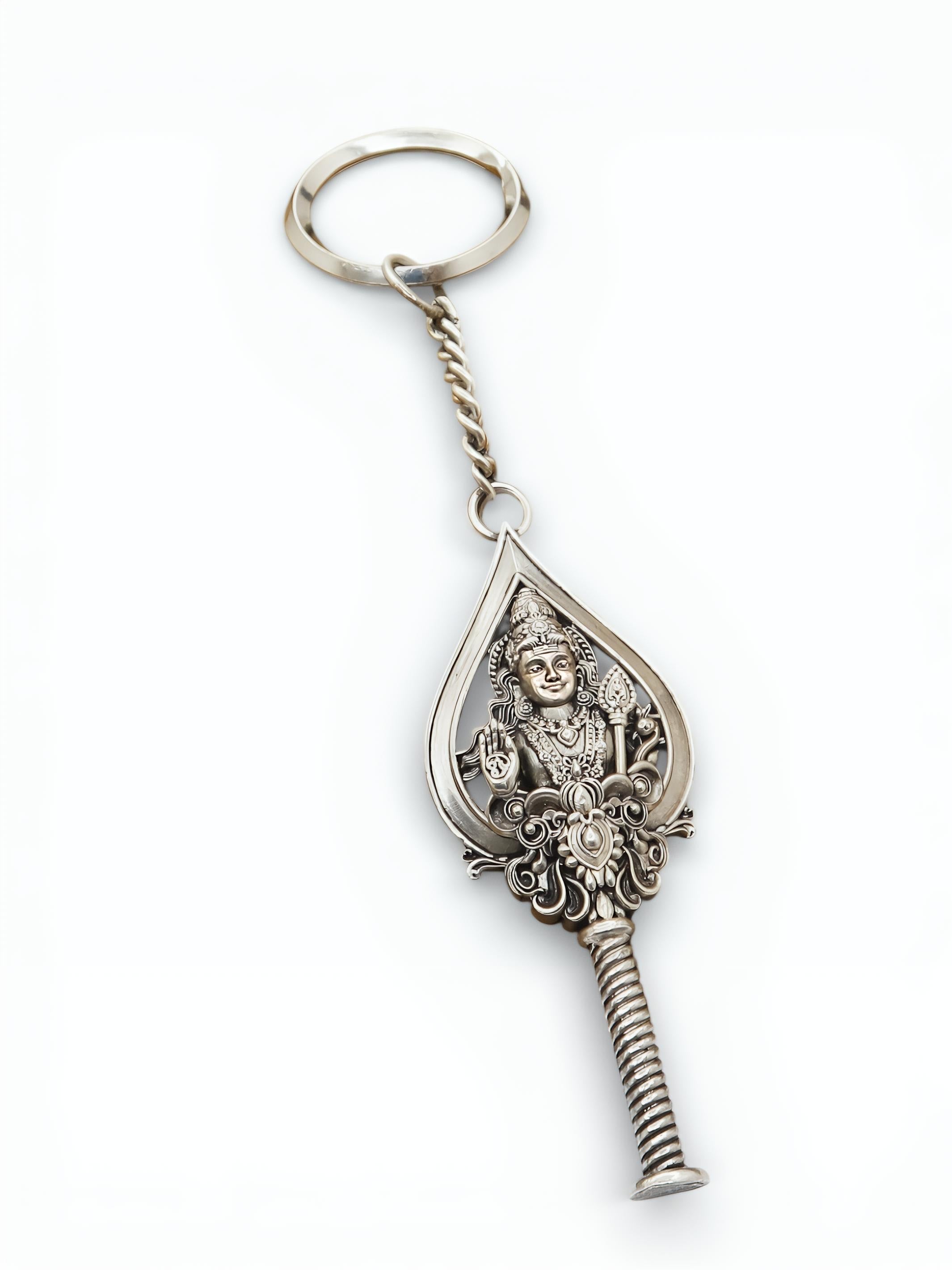 Pure Silver Antique Vel Murugan Keychain