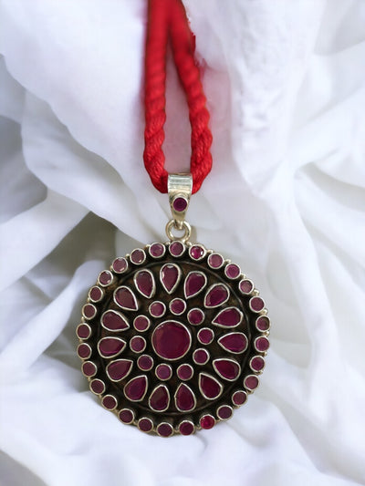 Red Cut Stone Pure Silver Pendant