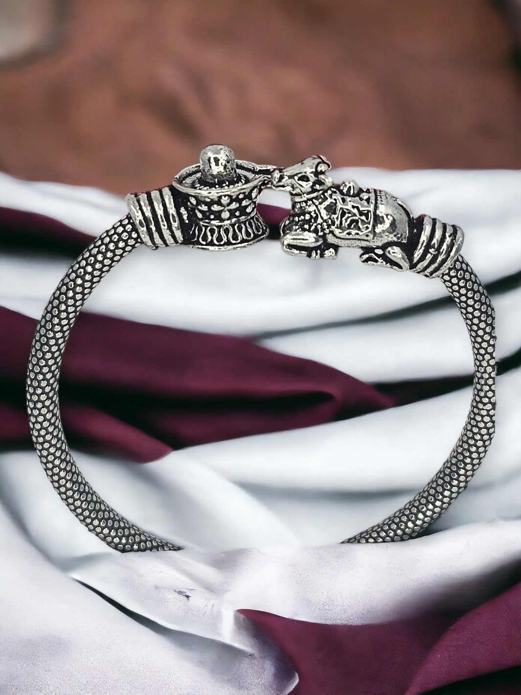 Lord Shiva Shivling with Nandi Embossed Lockable Bracelet - PSA Jewels