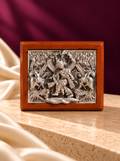 Pure 999 Silver Shree Krishna Wooden Dry Fruit Box