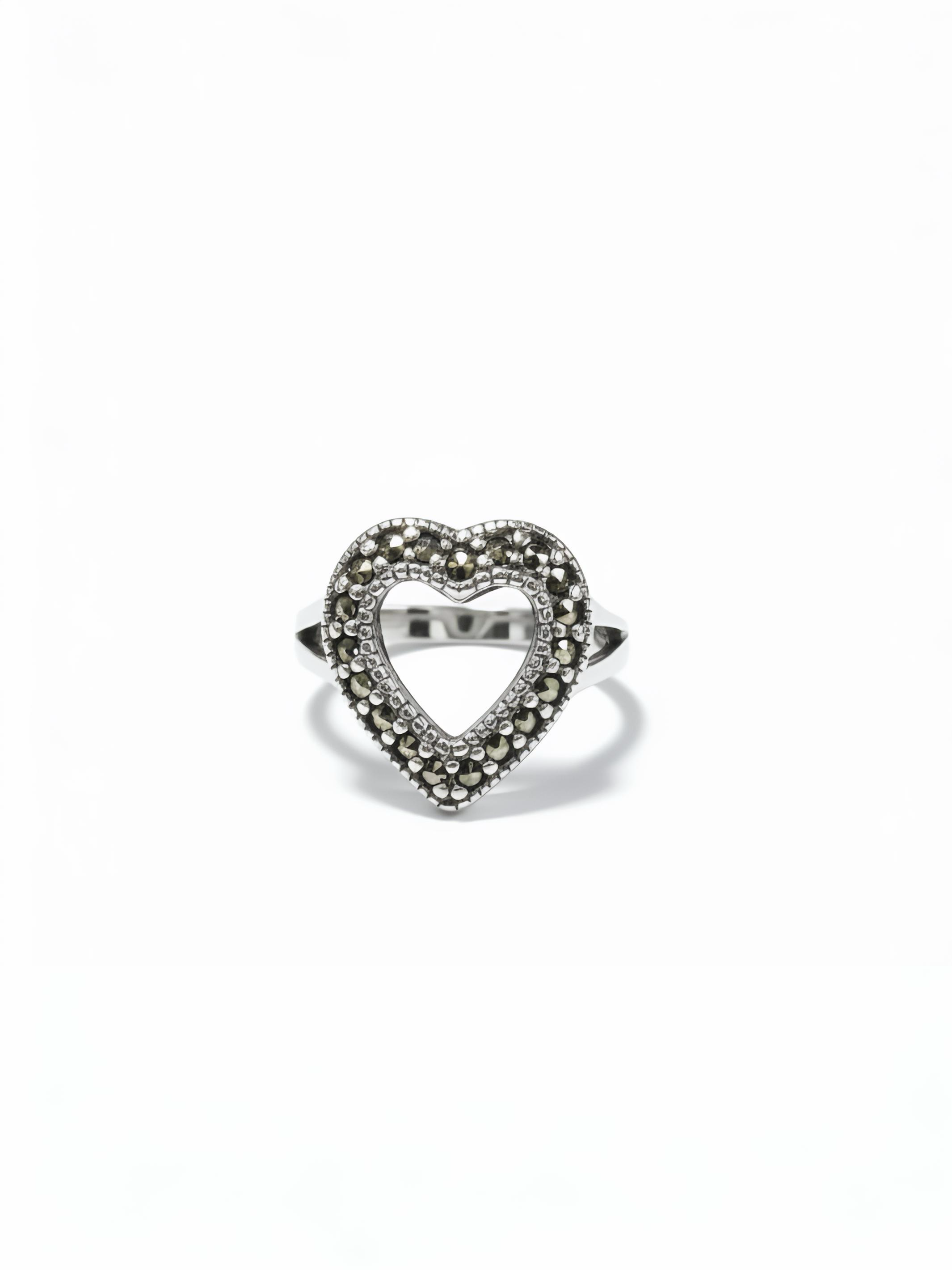 Marcasite Heart Pure Silver Ring