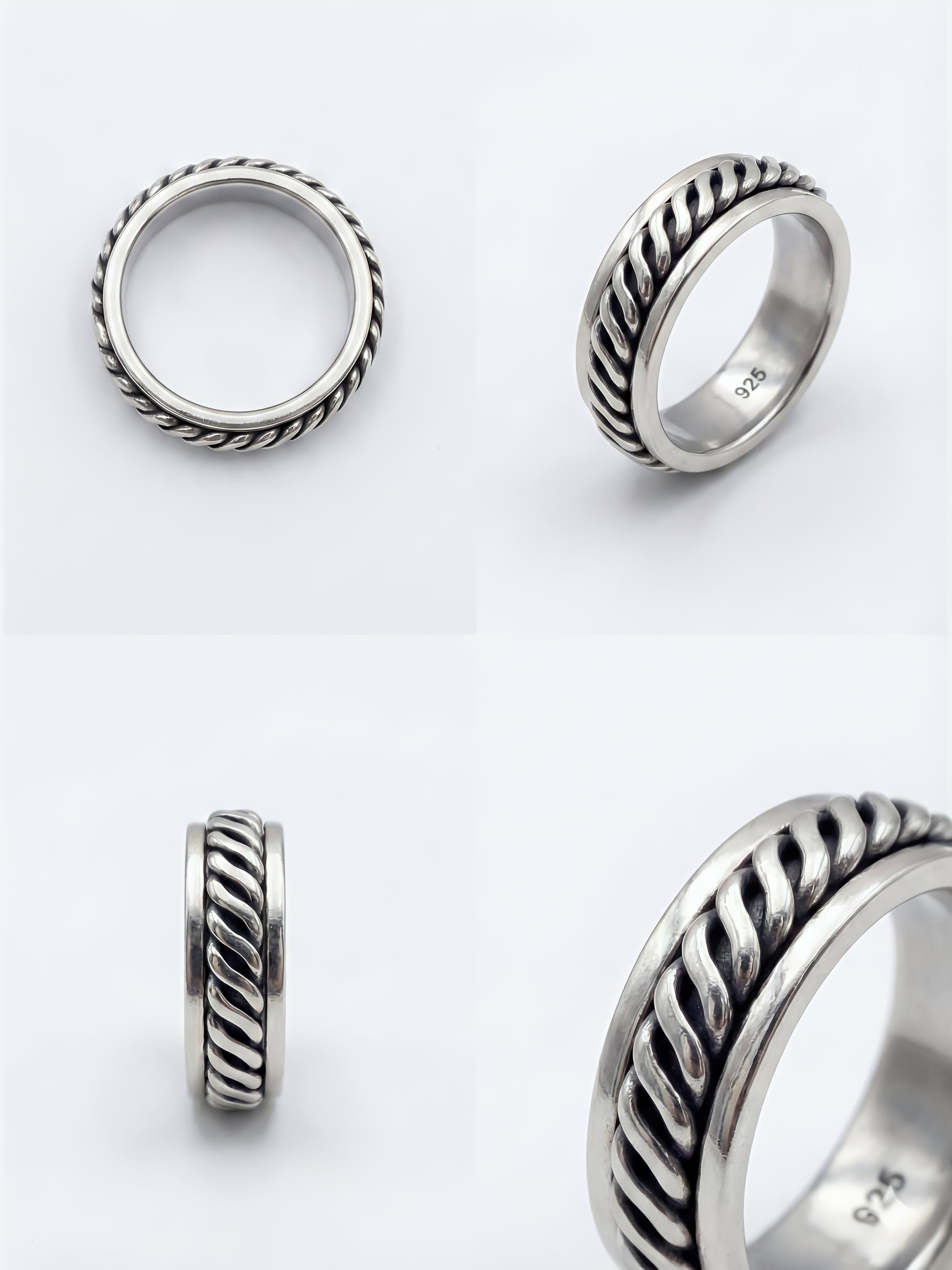 Braided Men’s Pure Silver Rotating Ring