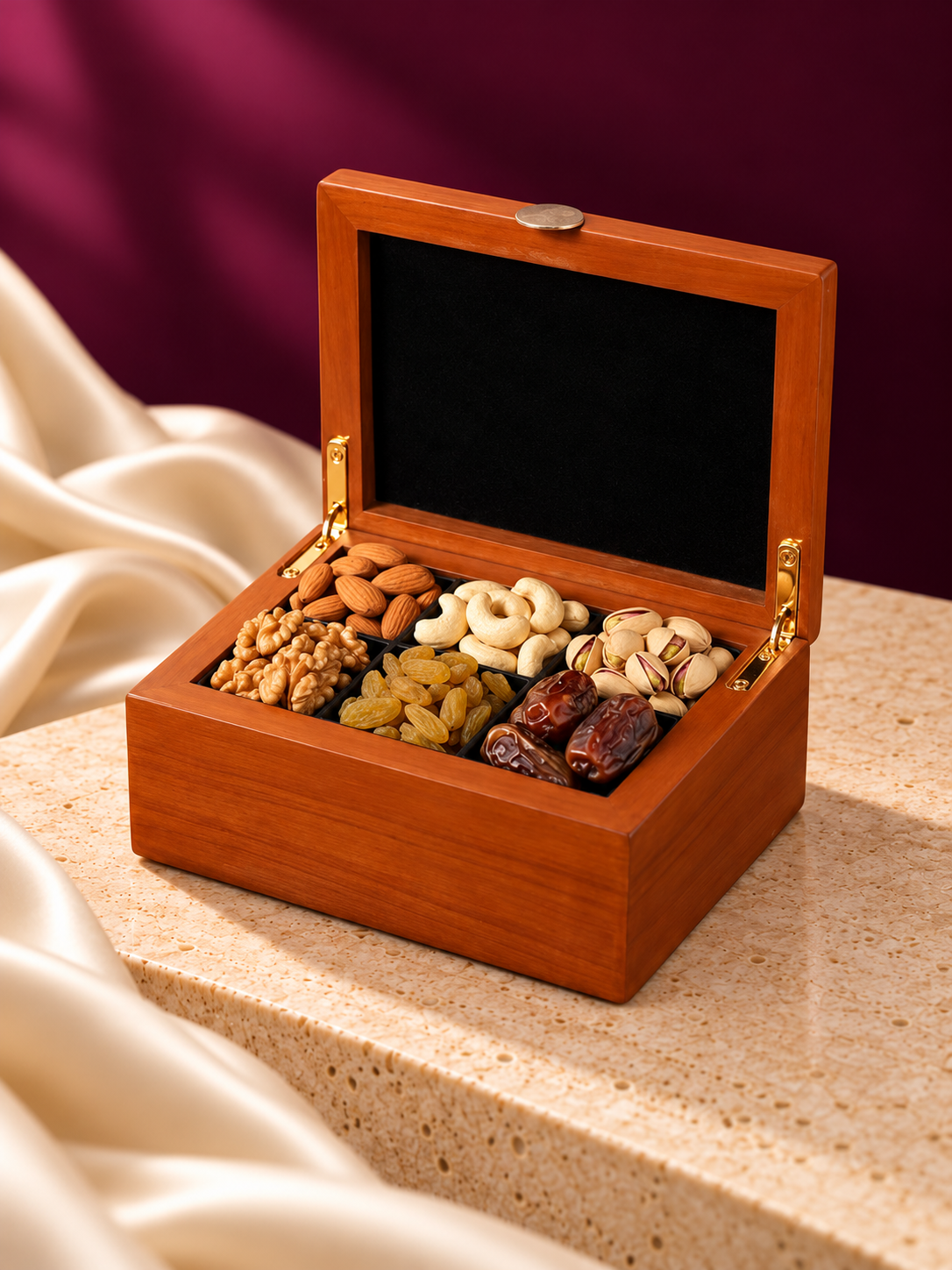 Pure 999 Silver Shree Krishna Wooden Dry Fruit Box