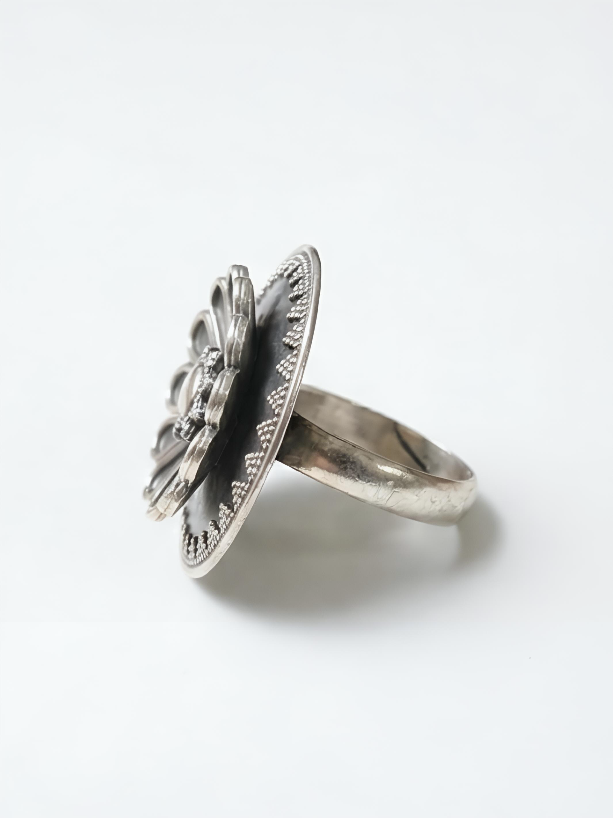 Artistic Big Flower Pure Silver Ring