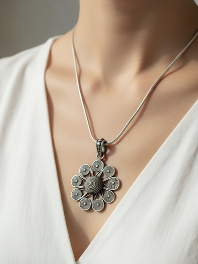 Pure Silver Floral Pendant