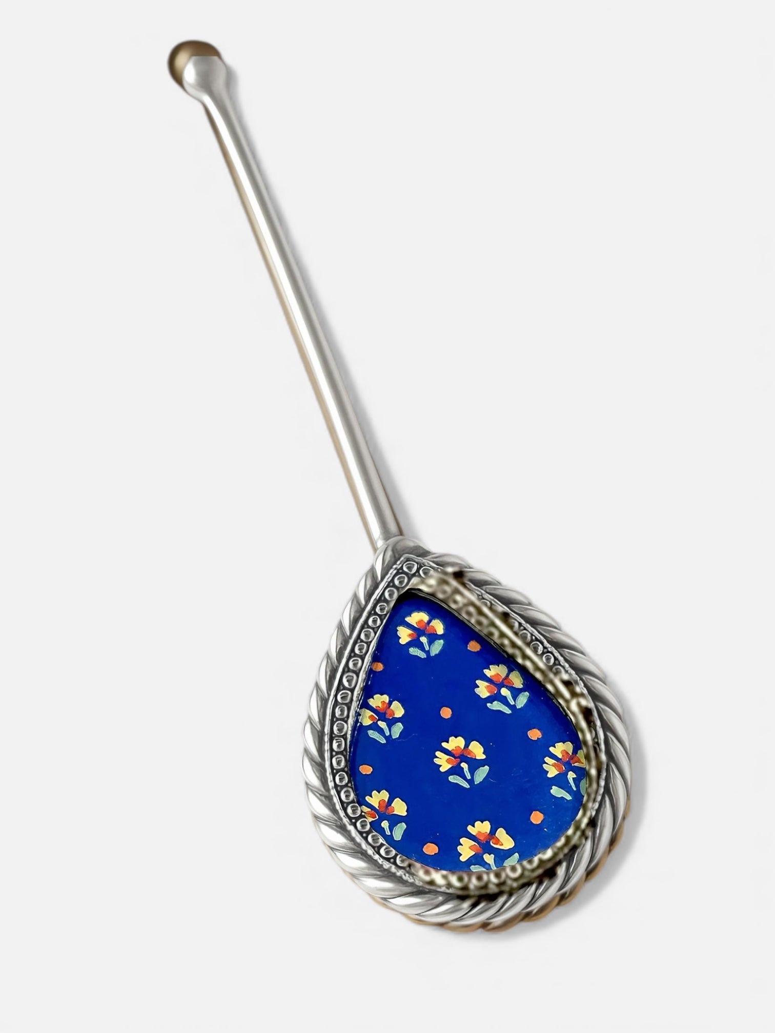 Pure Silver Hand-painted Pear Shaped Antique Pooja tilakstick