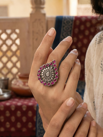 Ruby Diamond Shaped Pure Silver Ring