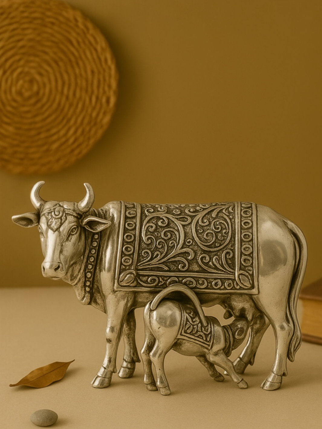 Kamdhenu Cow and Calf Pure Silver Idol