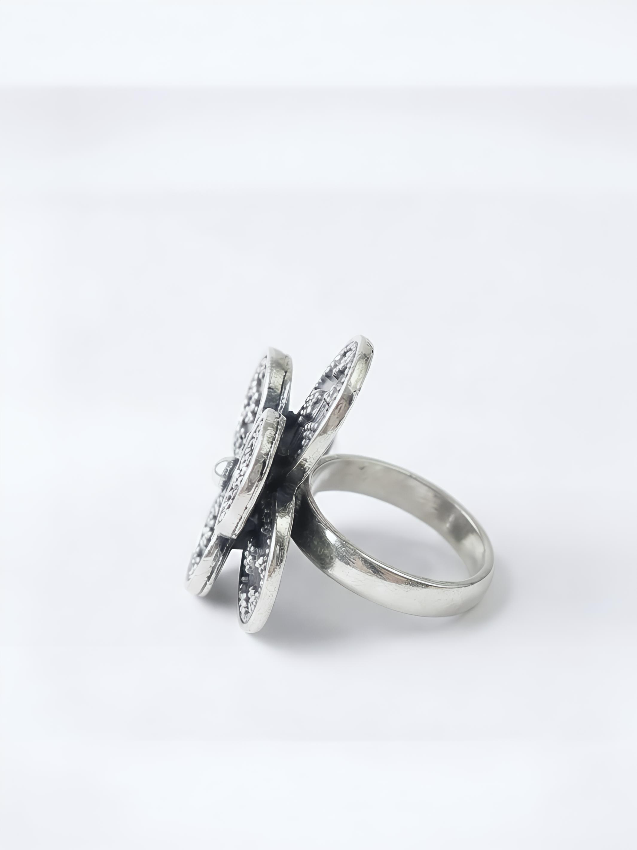 Artistic Multistack Flower Pure Silver Ring