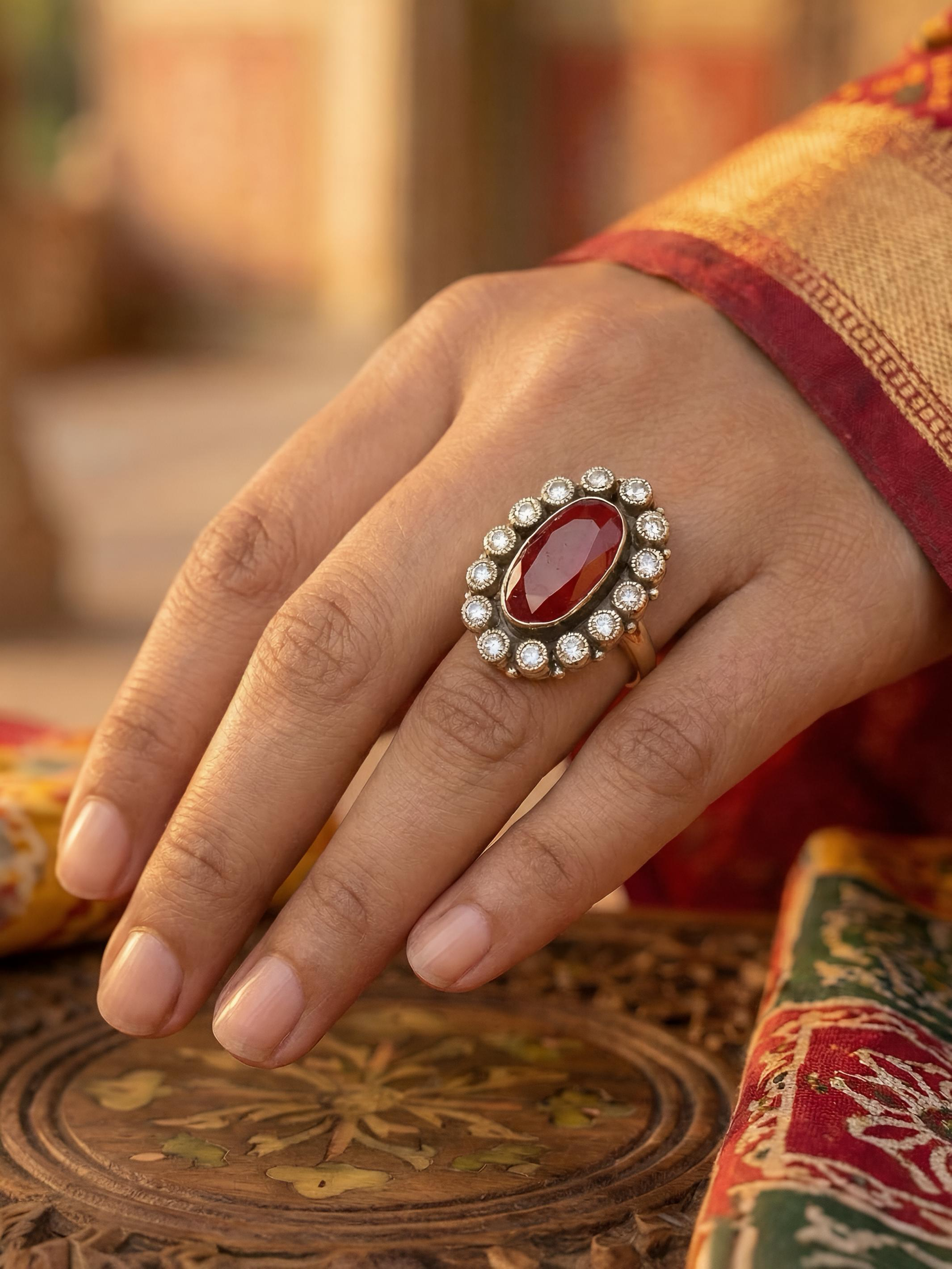 Tattva - The Jadau Oval Pure Silver Ring
