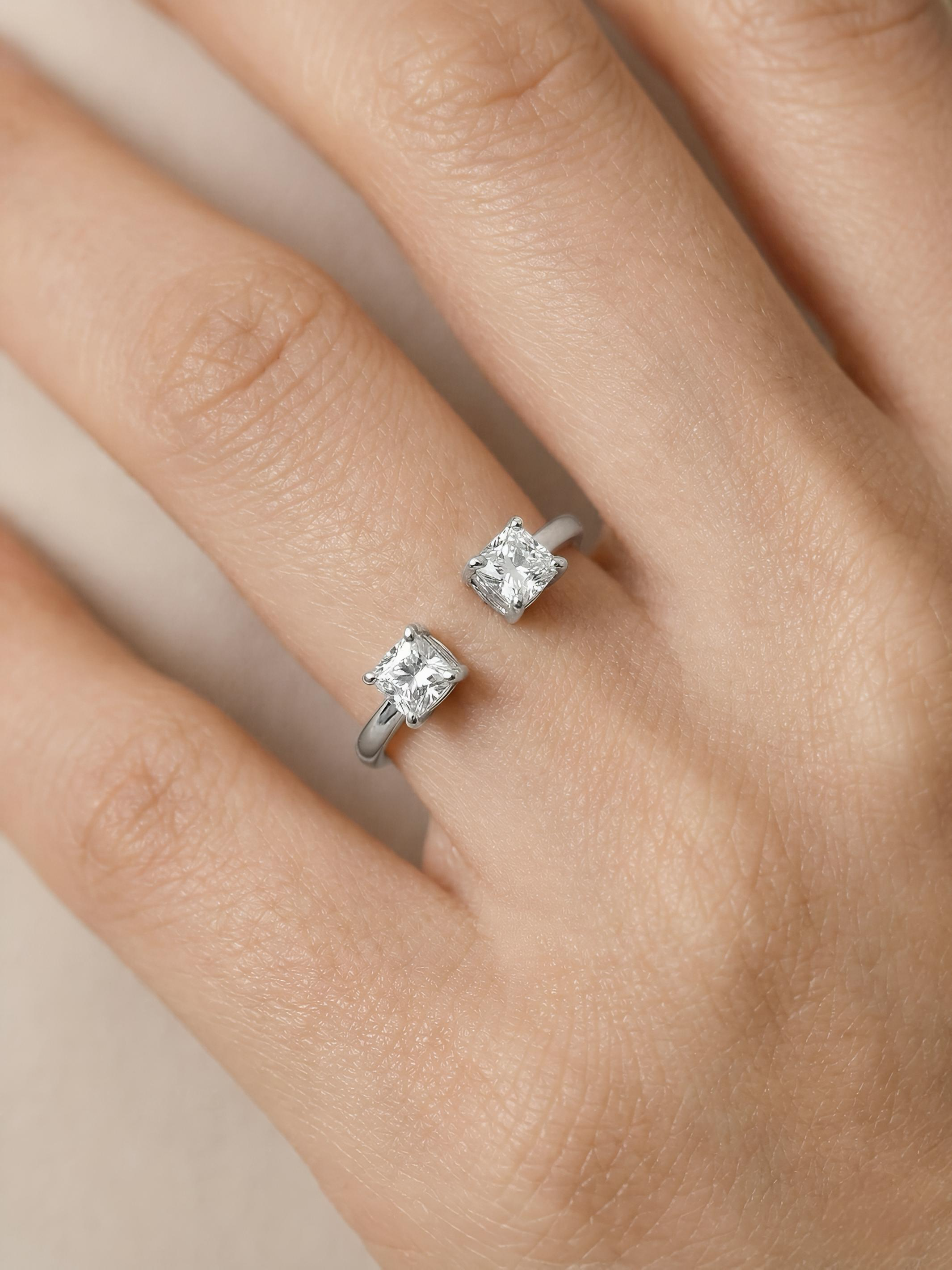 Pure Silver Two Open Stone Ring