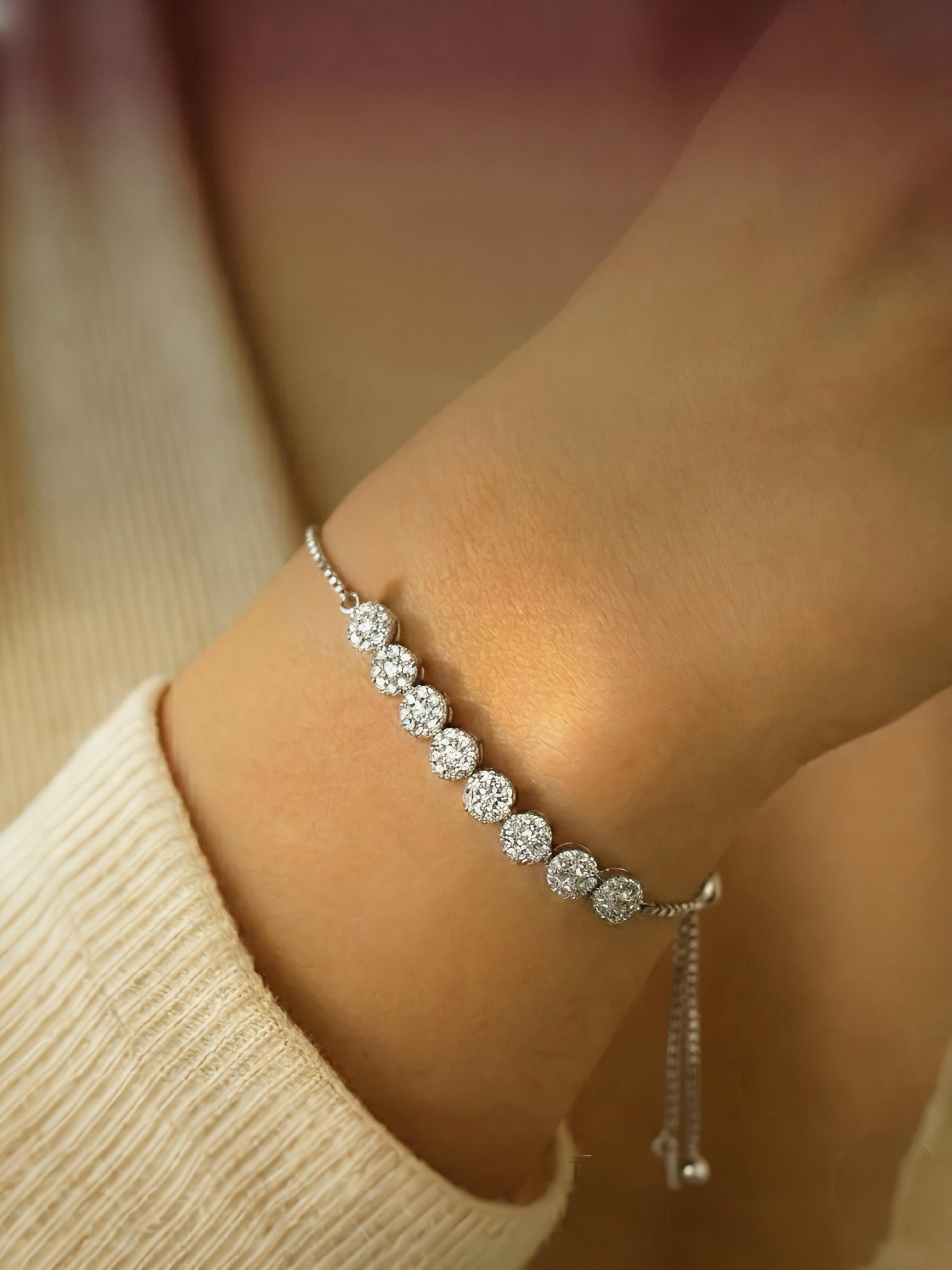 Tennis Chain Link Slider Pure Silver Bracelet