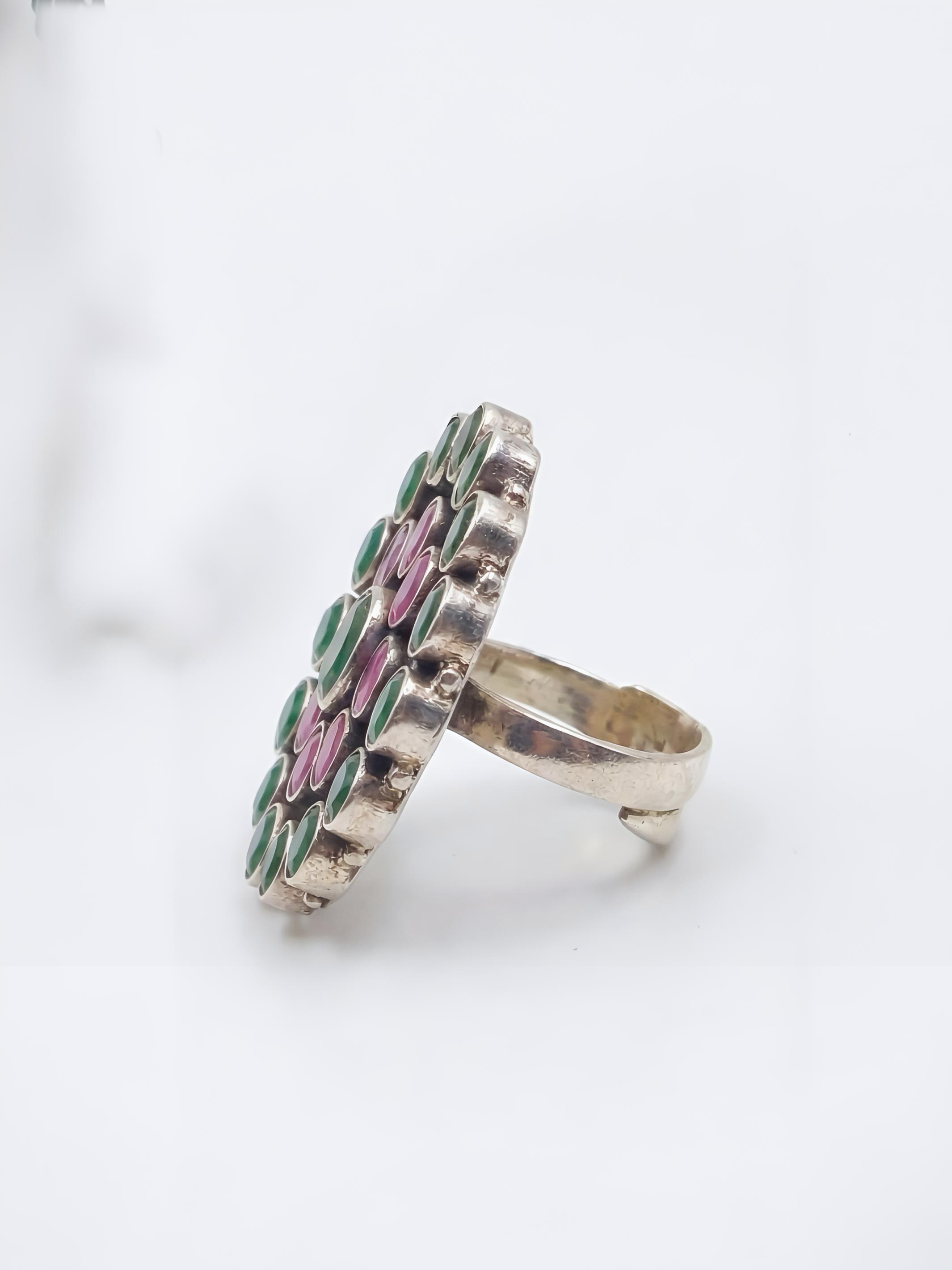 The Amrita Silver Gemstone Pure Silver Ring (Redgreen)